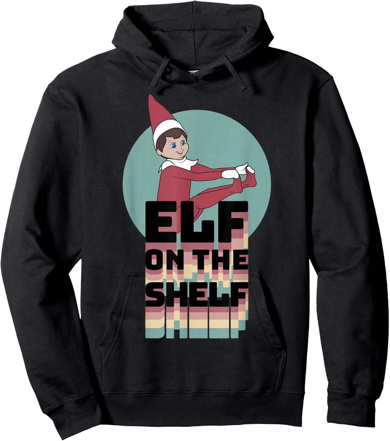 Elf on The Shelf Christmas Retro Rainbow Stacked Text Logo Hoodie - Hoodie | Black