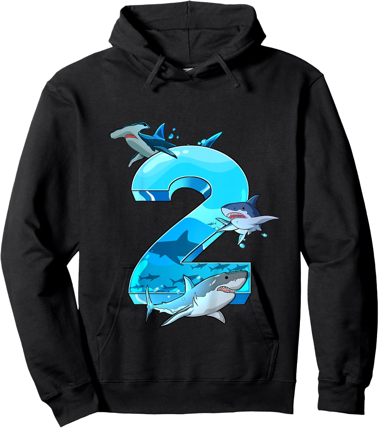 Kids Shark Boy 2 Years Birthday Child Children Birthday Hoodie - Hoodie | Black