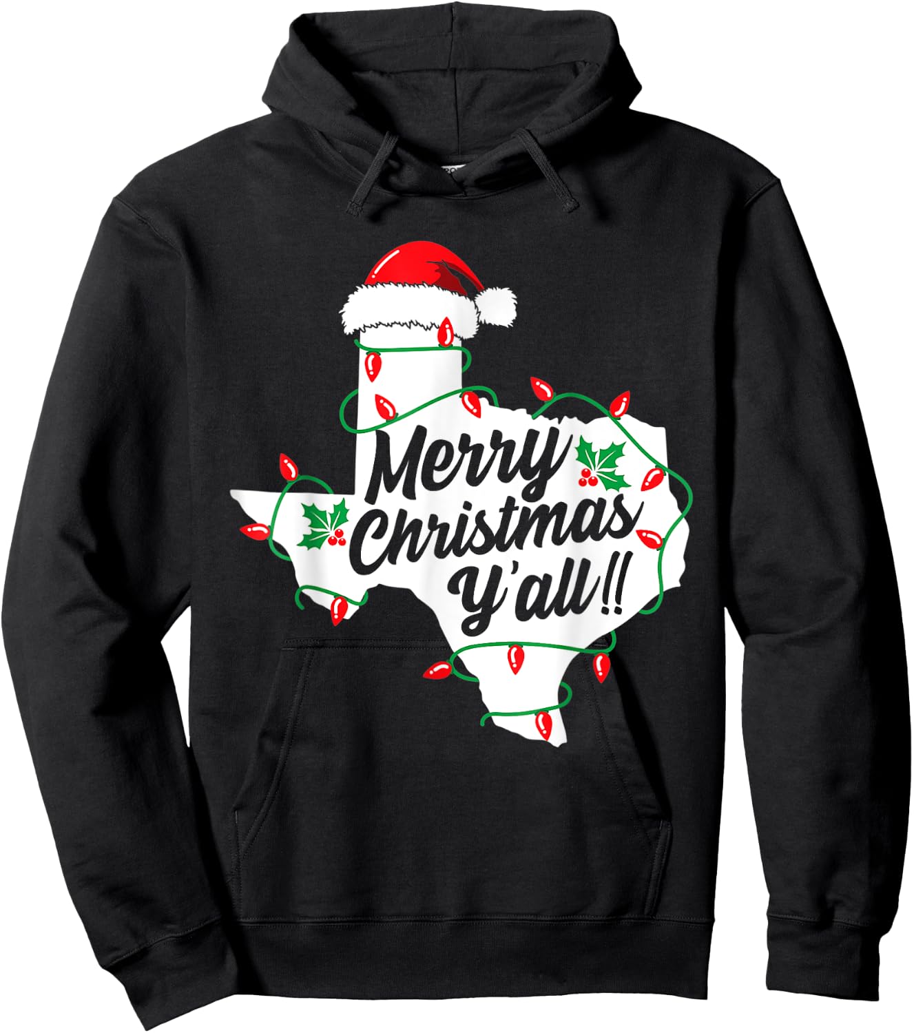 Funny Southern Humor Merry Christmas Y'All Texas Map Santa Hoodie - Hoodie | Black
