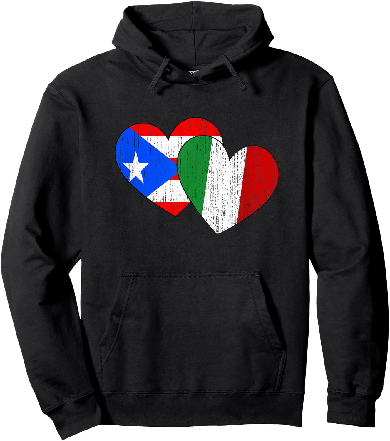 Half Italian And Puerto Rican Rico Italy Flag Heart Boricua Hoodie - Hoodie | Black