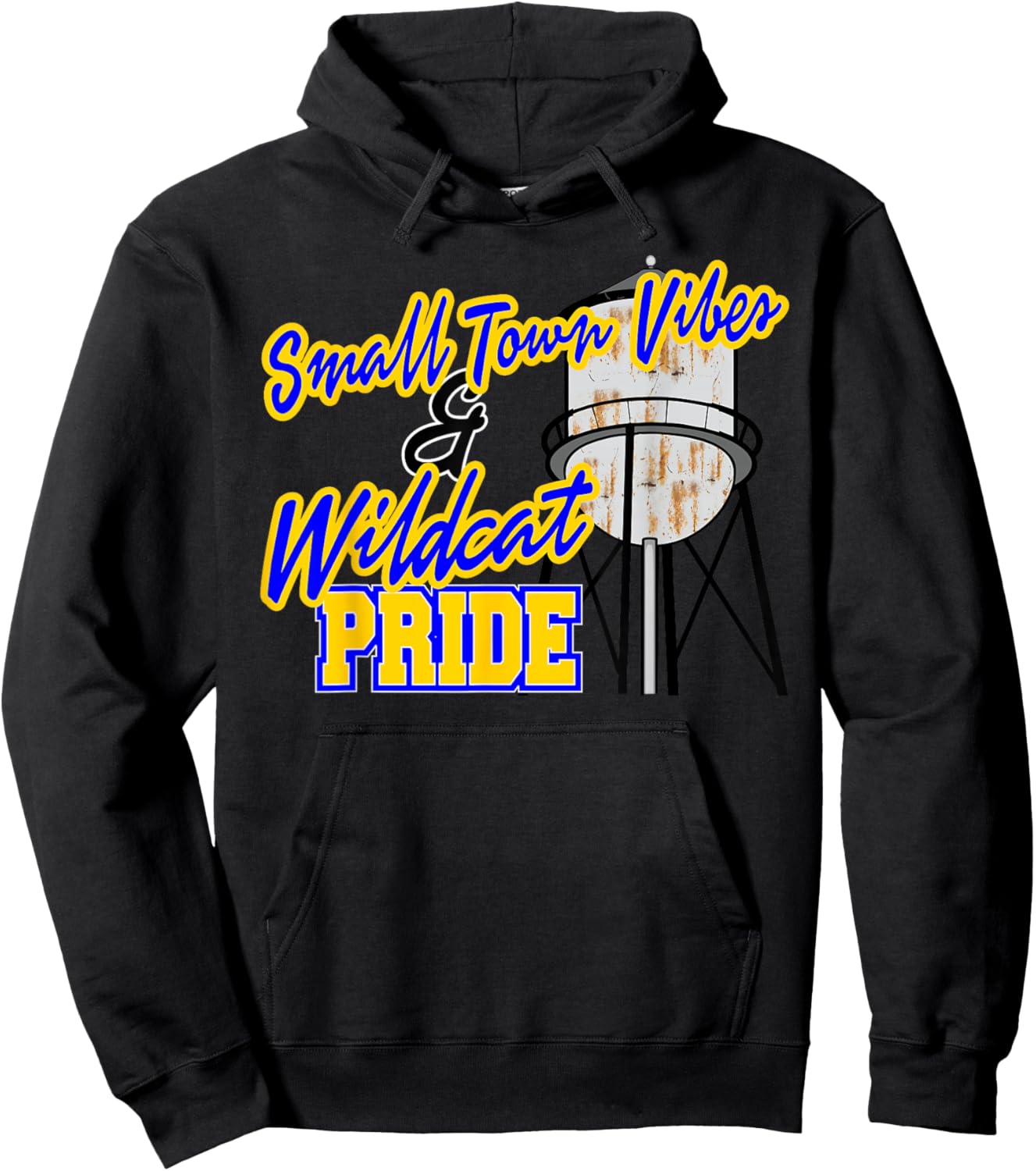 Small Town Vibes and Wildcat Pride School Spirit Blue Yellow Women Kids Hoodie - Hoodie | Black
