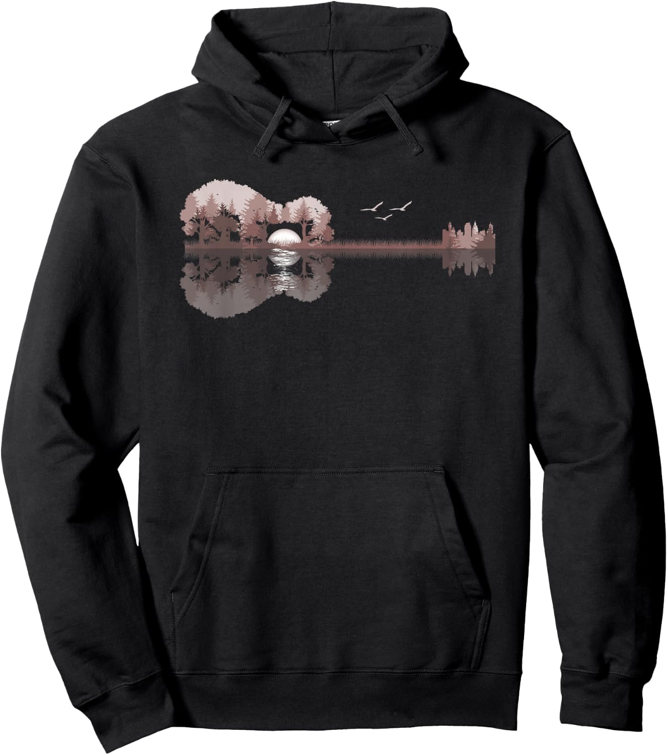 Acoustic Guitar Lake Sunset Guitarist Country Rock Music Hoodie - Hoodie | Black