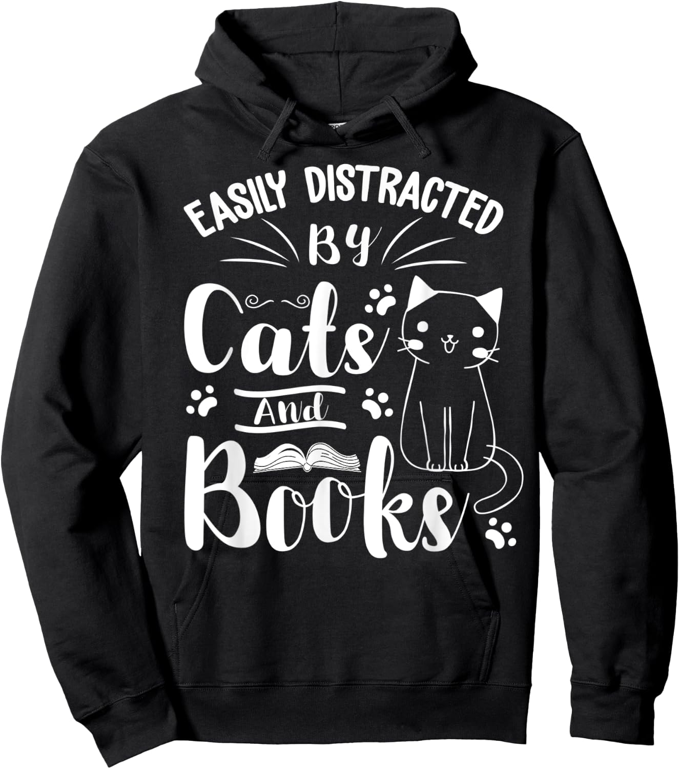 Easily Distracted by Cats and Books For Cat & Book Lover Women Kids Hoodie - Hoodie | Black