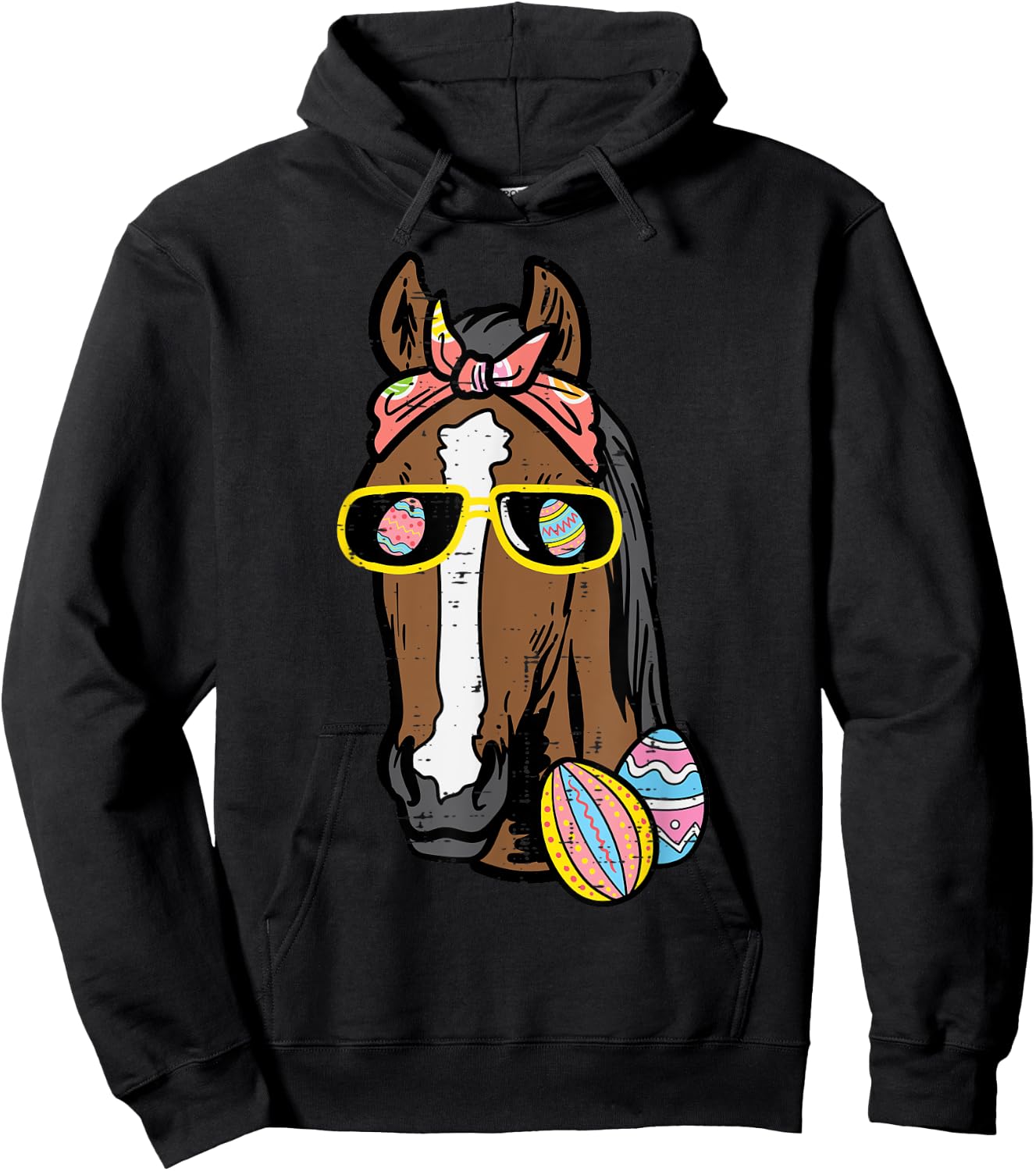 Easter Horse Face Cowgirl Equestrian Women Girls Kids Teen Hoodie - Hoodie | Black