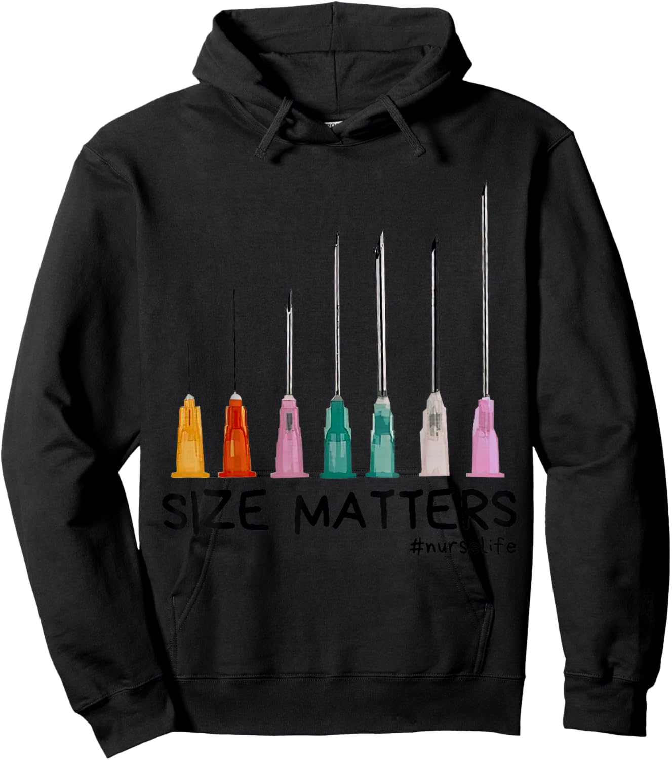 Needle Size Matters Funny Nursing CNA Nurse Life Hoodie - Hoodie | Black