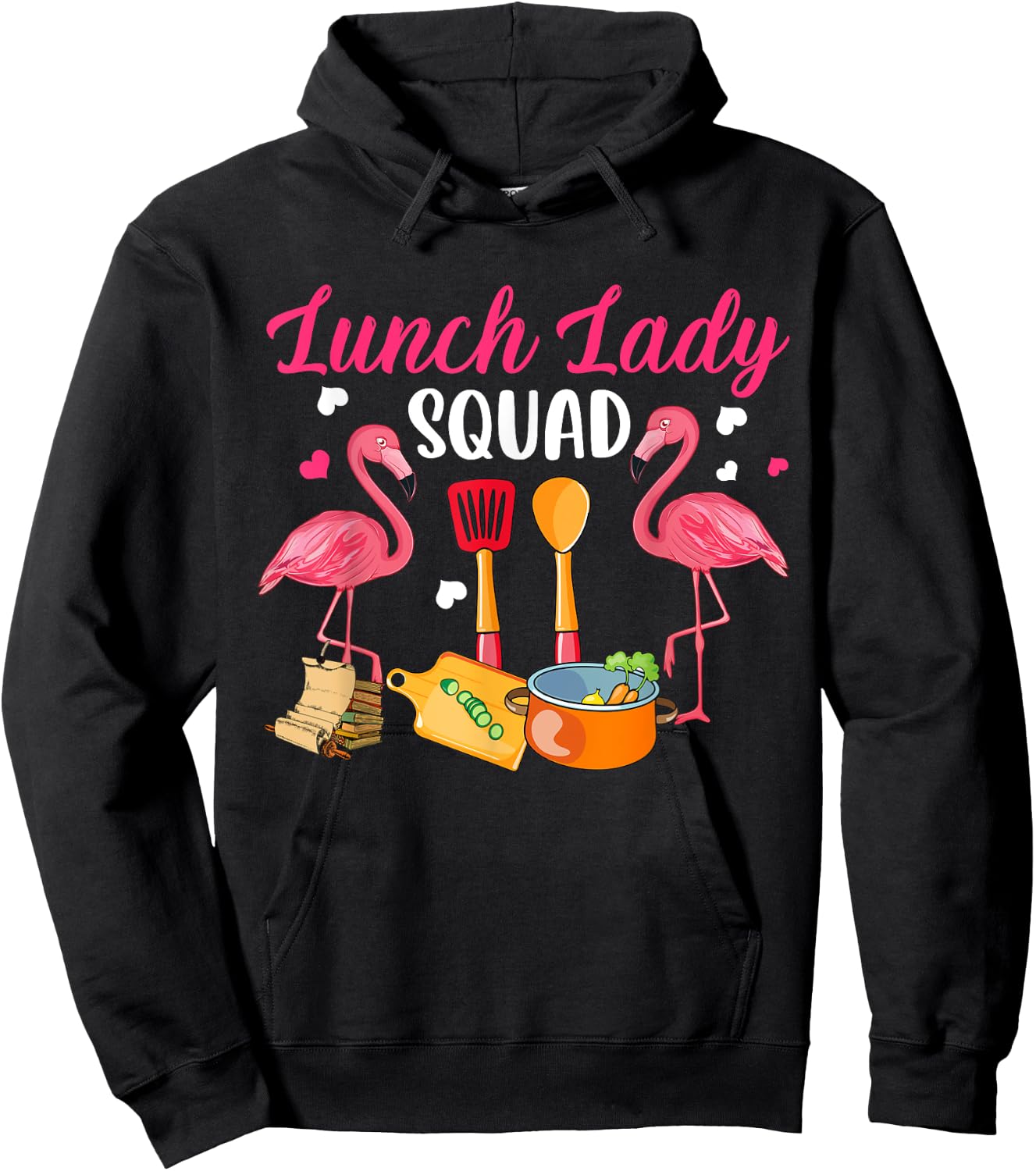 Lunch Lady Squad Couple Cute Flamingos Matching Proud Job Hoodie - Hoodie | Black
