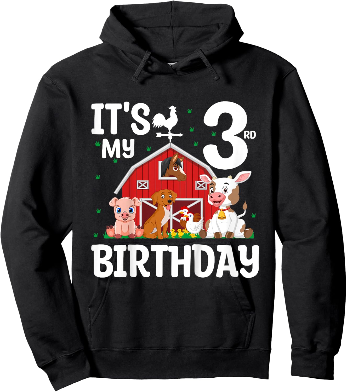 It's My 3rd Birthday Farm Animal 3 Years Old Birthday Party Hoodie - Hoodie | Black