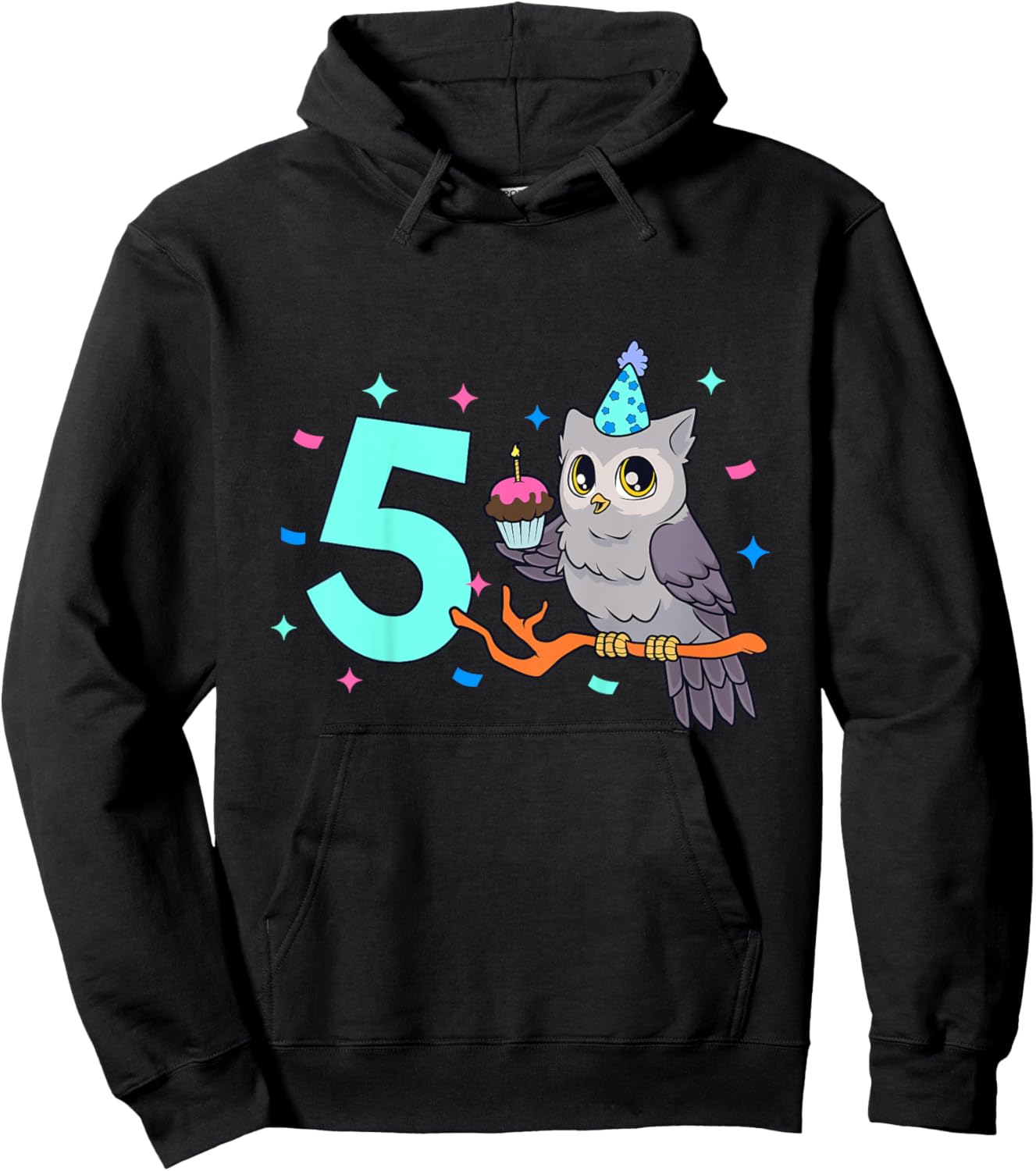 Kids I am 5 with owl - kids birthday 5 years old Hoodie - Hoodie | Black