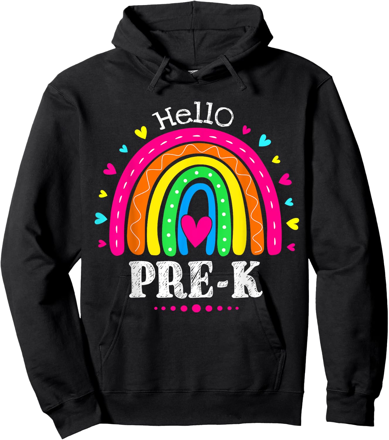 Cute Hello Pre-K Back To School Pre-K Teacher Rainbow Women Kids Hoodie - Hoodie | Black