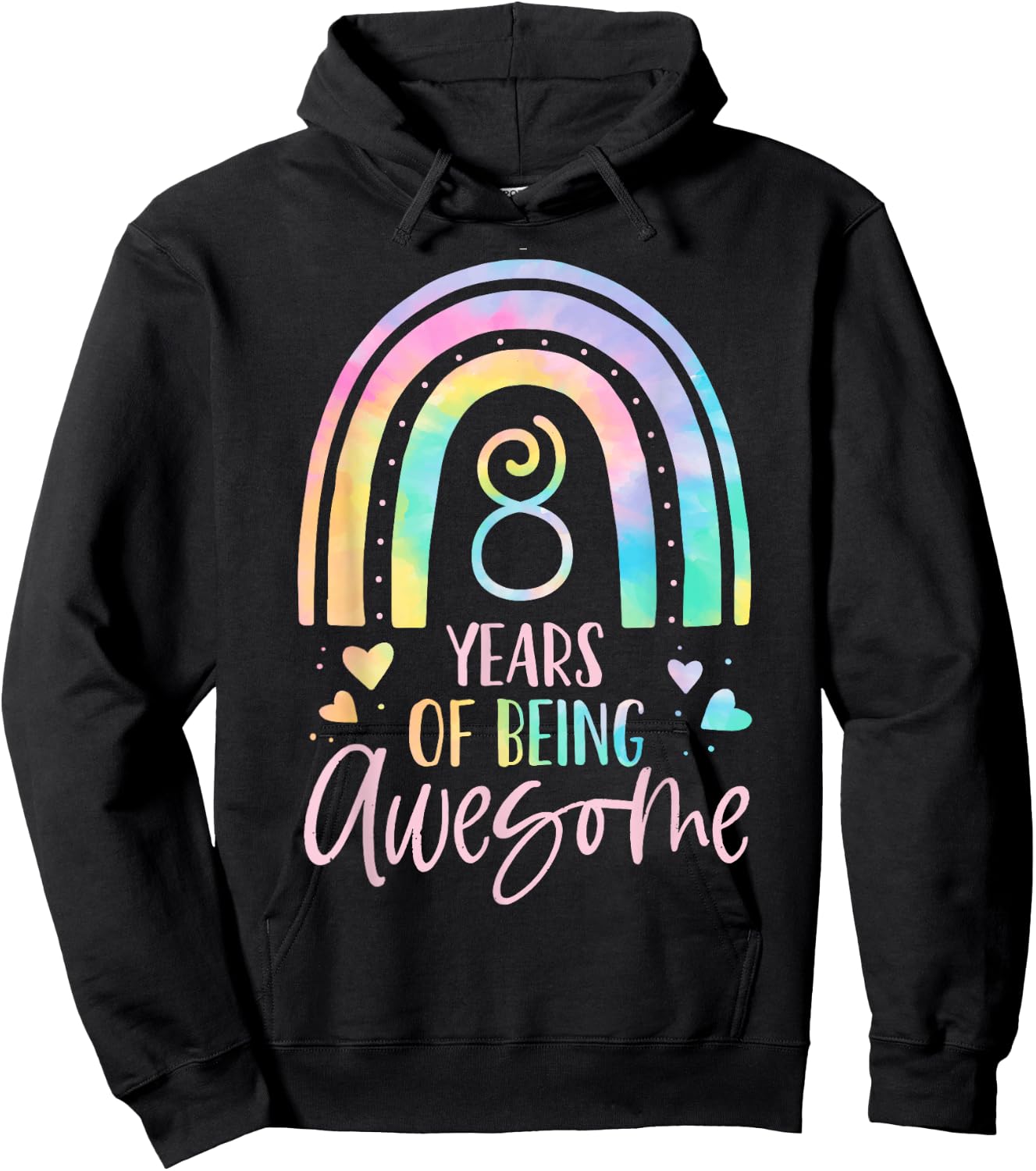8 Years Of Being Awesome Rainbow Tie Dye 8th Birthday Girl Hoodie - Hoodie | Black