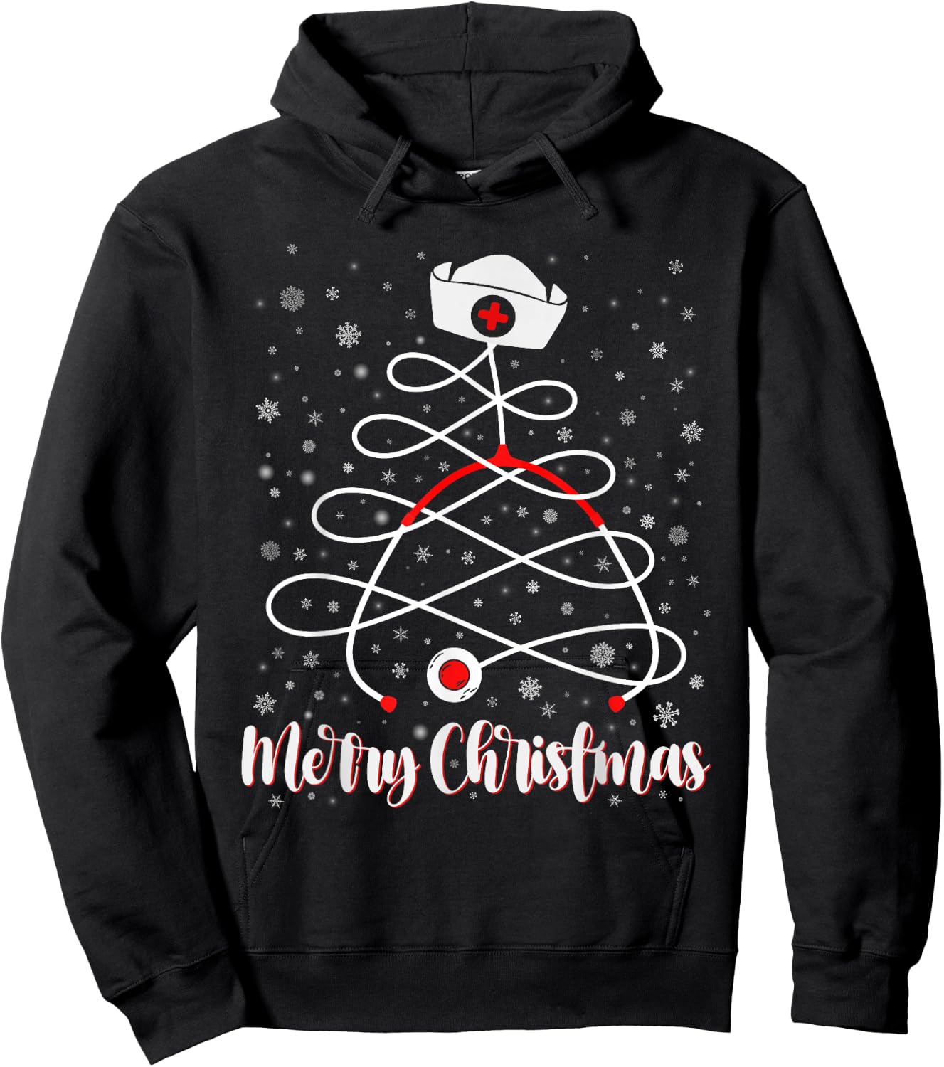 Merry Christmas Nurse Tree Xmas Scrub Women Men Hoodie - Hoodie | Black