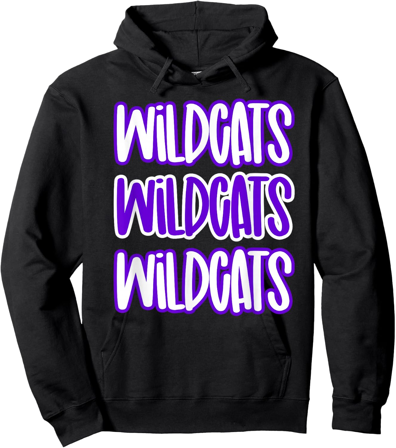 Wildcats Repeating School Spirit Purple White Hoodie - Hoodie | Black