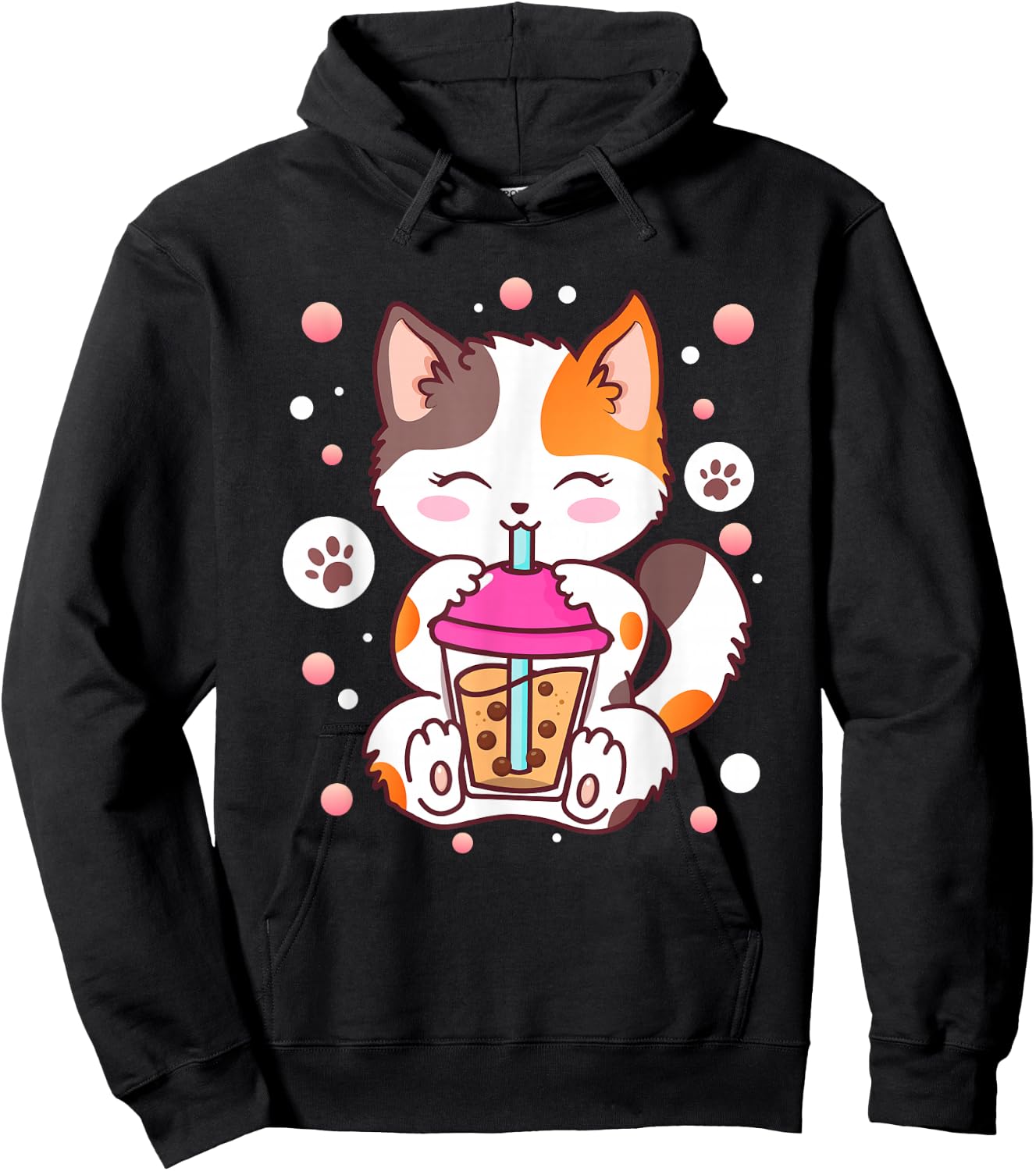 Cat Boba Tea Bubble Tea Kawaii Anime Japanese Neko Girl Teen Hoodie - Hoodie | Black