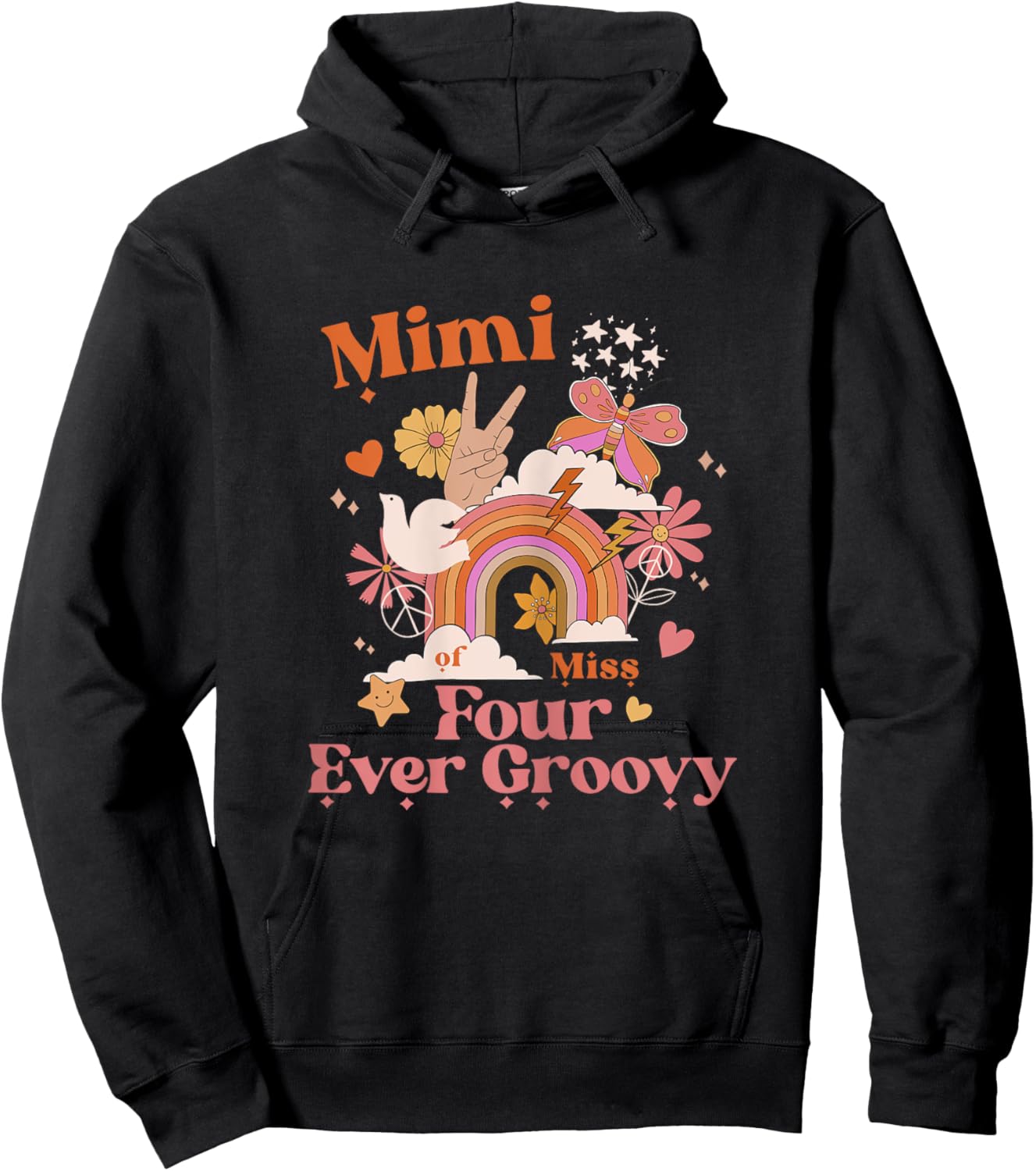 Mimi Mom 4th Birthday Four Ever Groovy Retro Bday Party Hoodie - Hoodie | Black