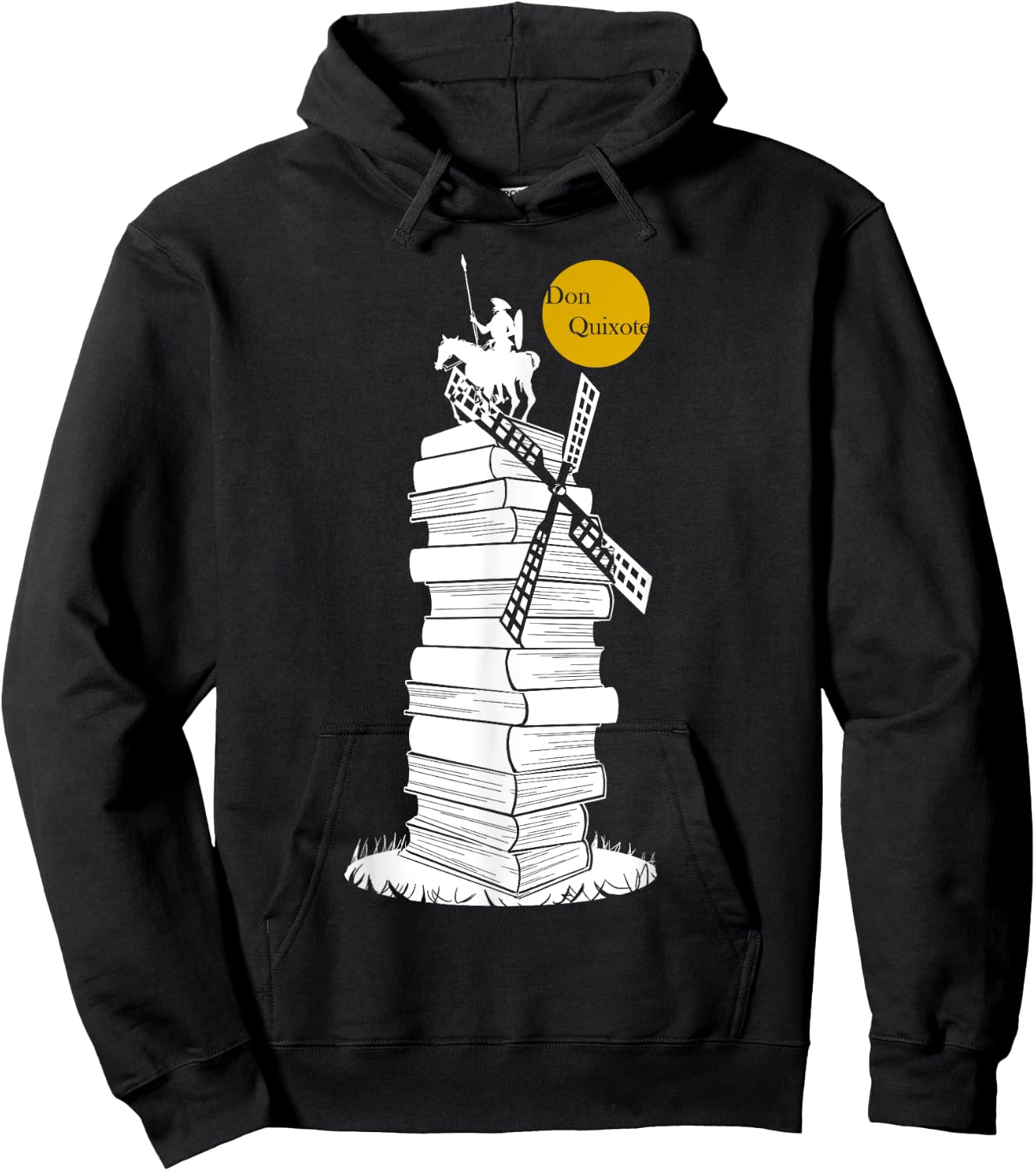 DON QUIXOTE in a Windmill of Books, White Shade Hoodie - Hoodie | Black