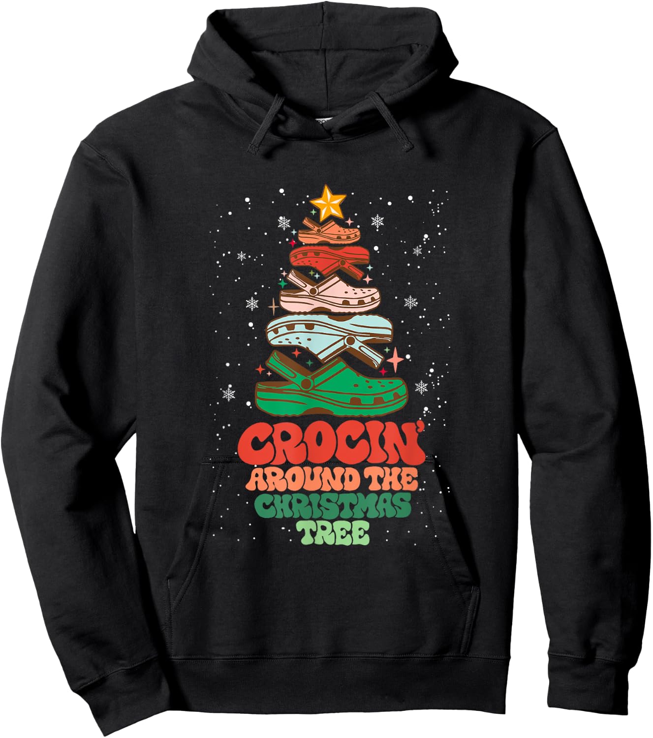 Funny Christmas Crocing Around The Christmas Tree Vintage Hoodie - Hoodie | Black