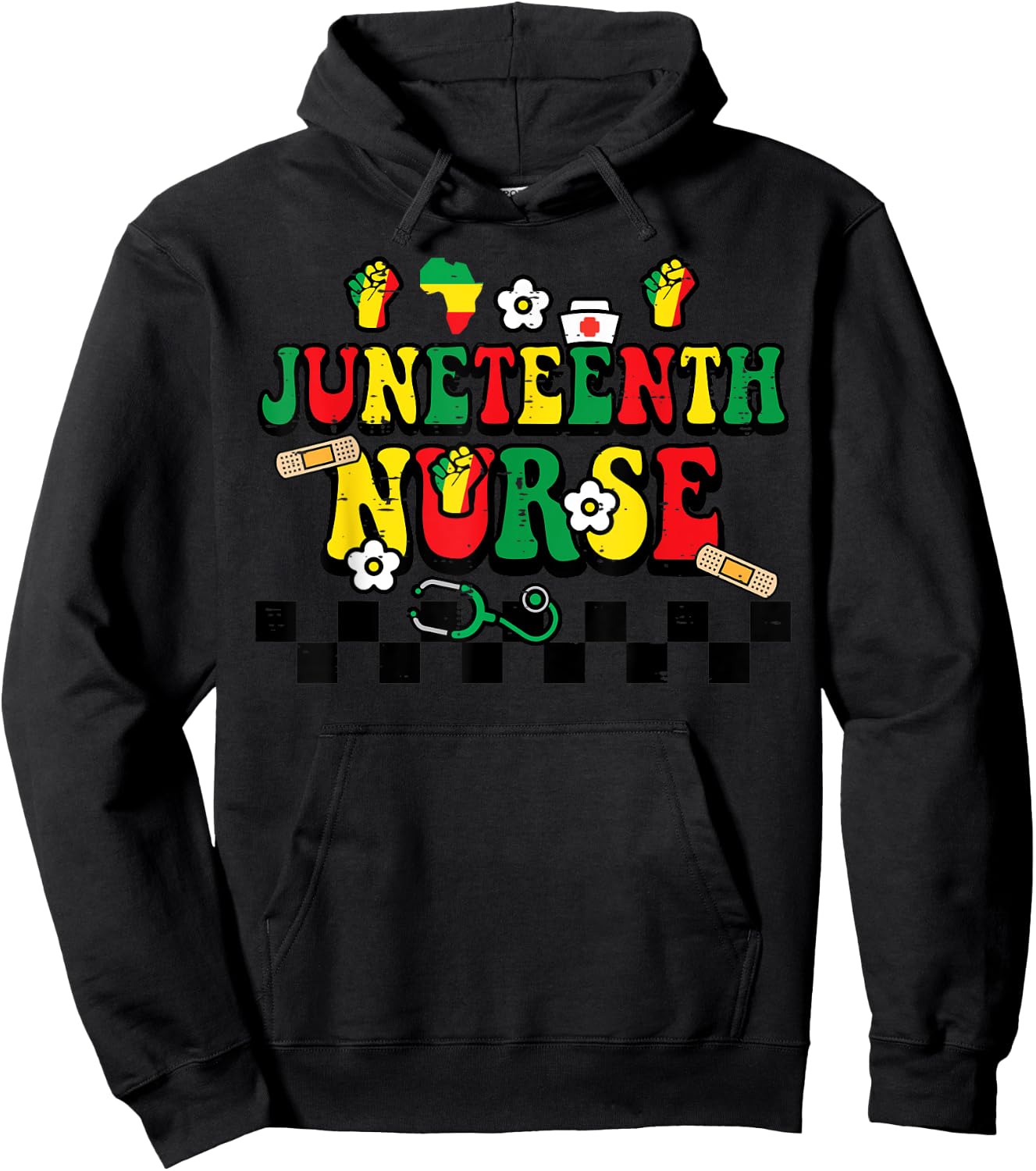 Juneteenth Black Nurse Retro 1865 Groovy Scrub Top Men Women Hoodie - Hoodie | Black