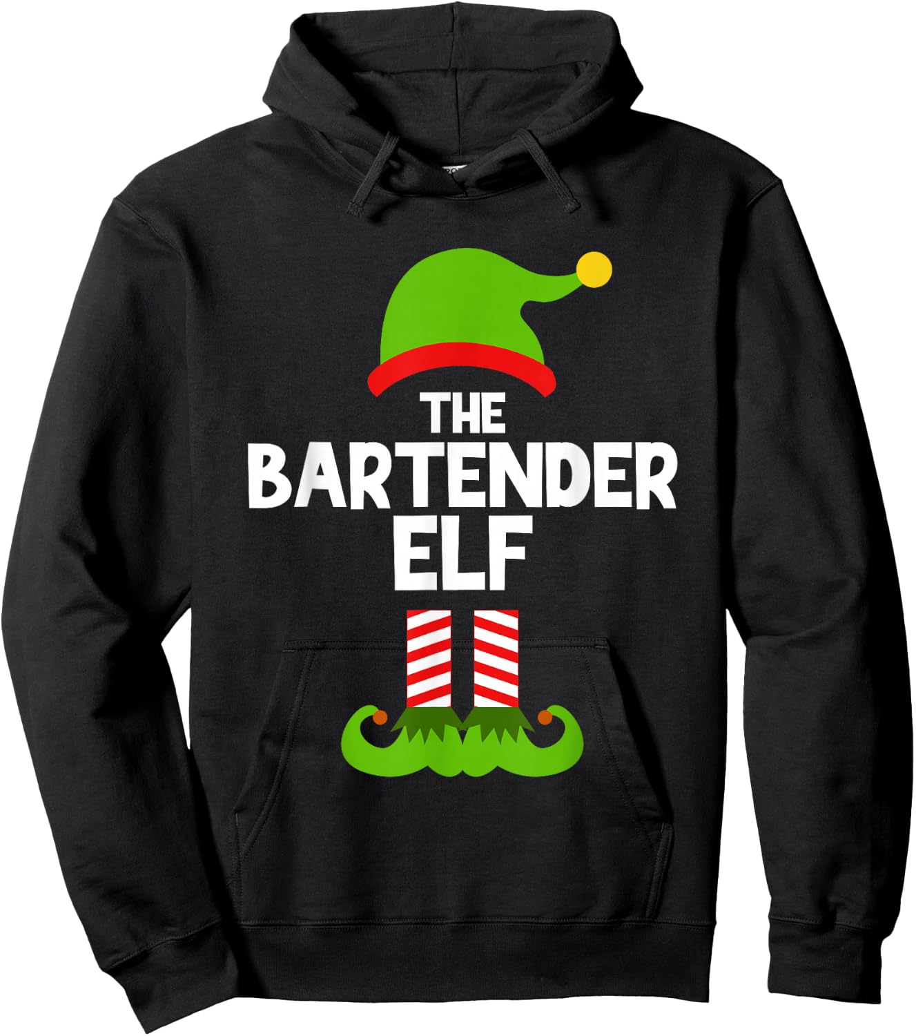 Funny The Bartender Elf Christmas Family Party Pajama Hoodie - Hoodie | Black