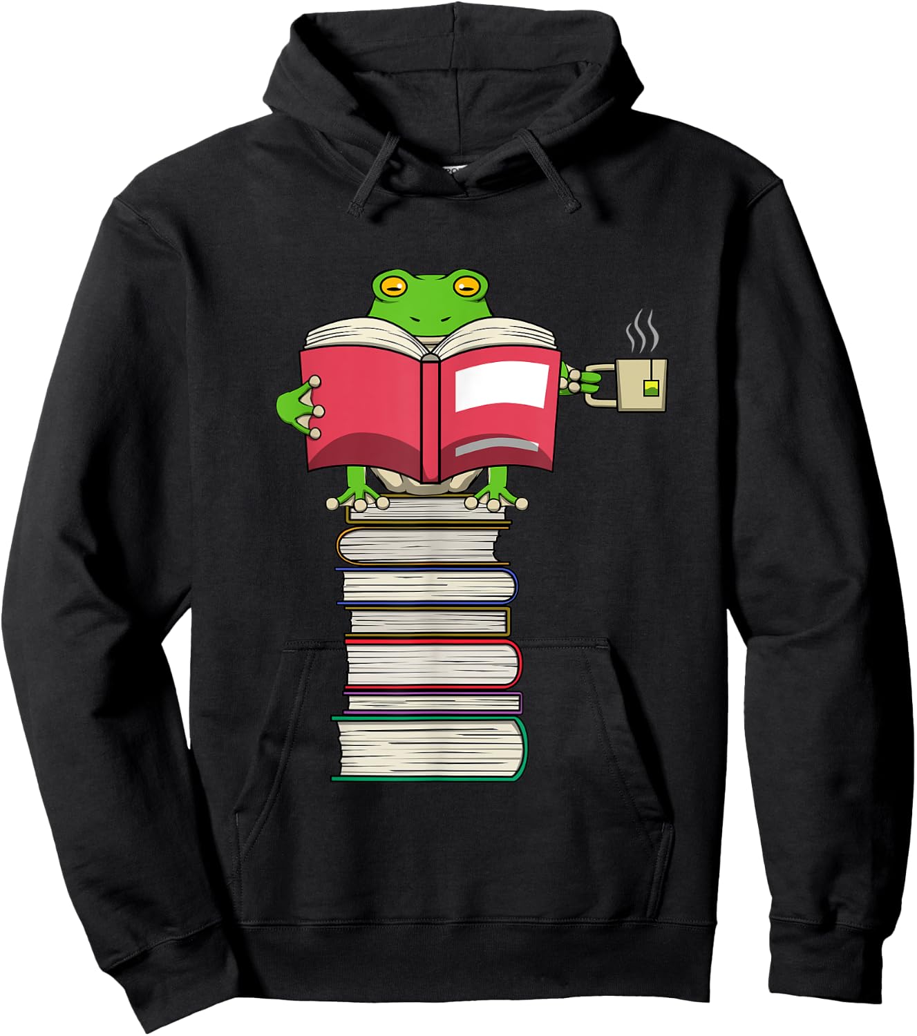 Funny Frog Reading Books and Drinking Tea Hoodie - Hoodie | Black