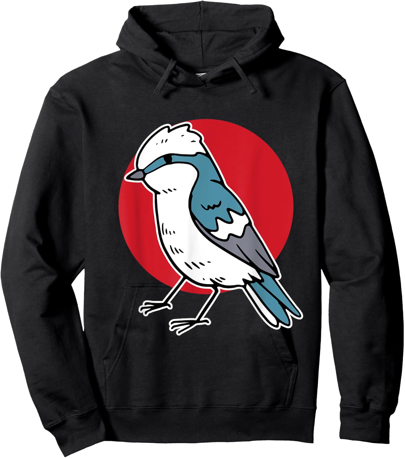 Cartoon Blue Jay Blue Bird On Red Circle Hoodie - Hoodie | Black