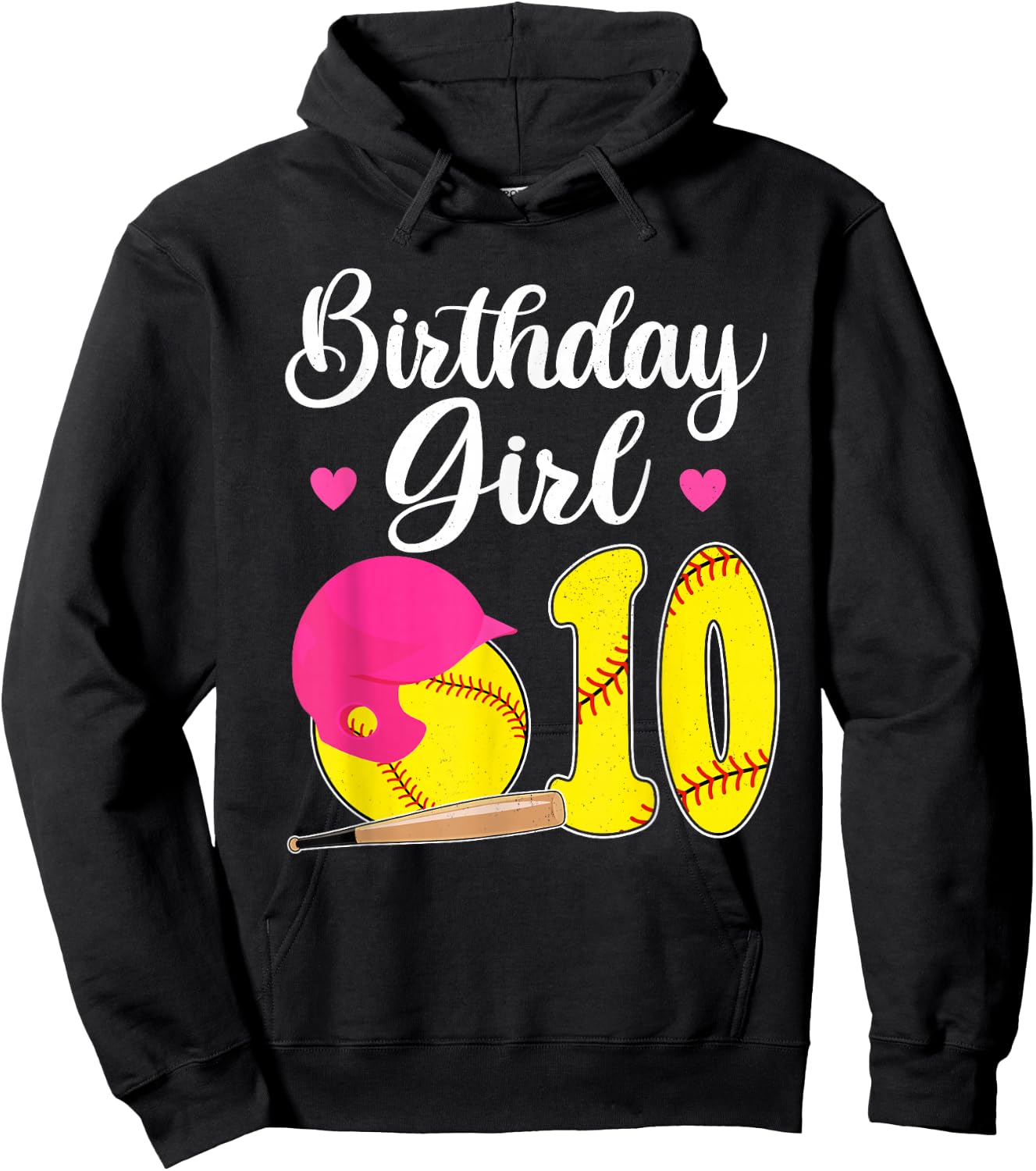 10th Birthday Softball Girls 10 Years Old Hoodie - Hoodie | Black