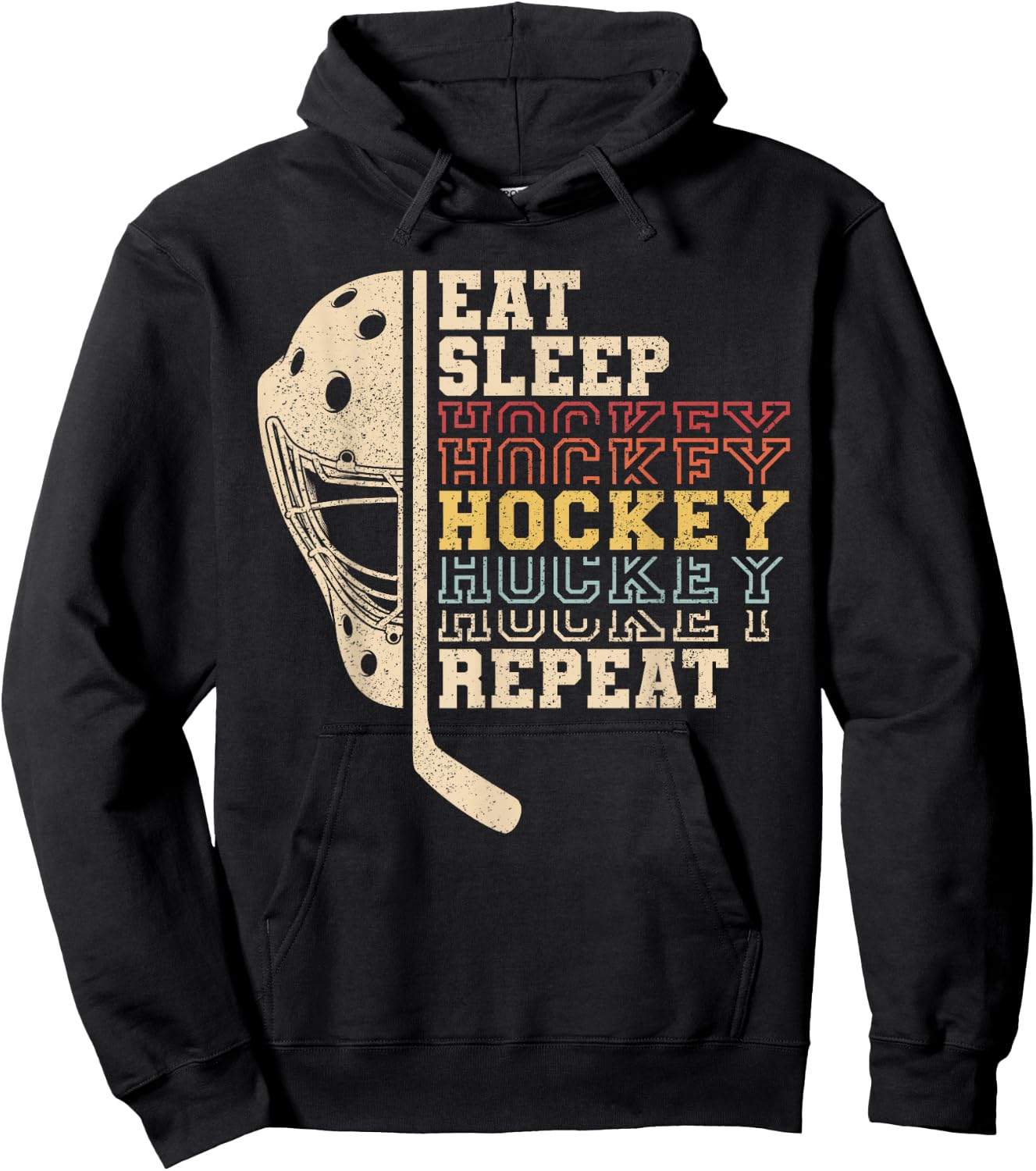 Eat Sleep Hockey Repeat Men Boys Kid Funny Ice Hockey Player Hoodie - Hoodie | Black