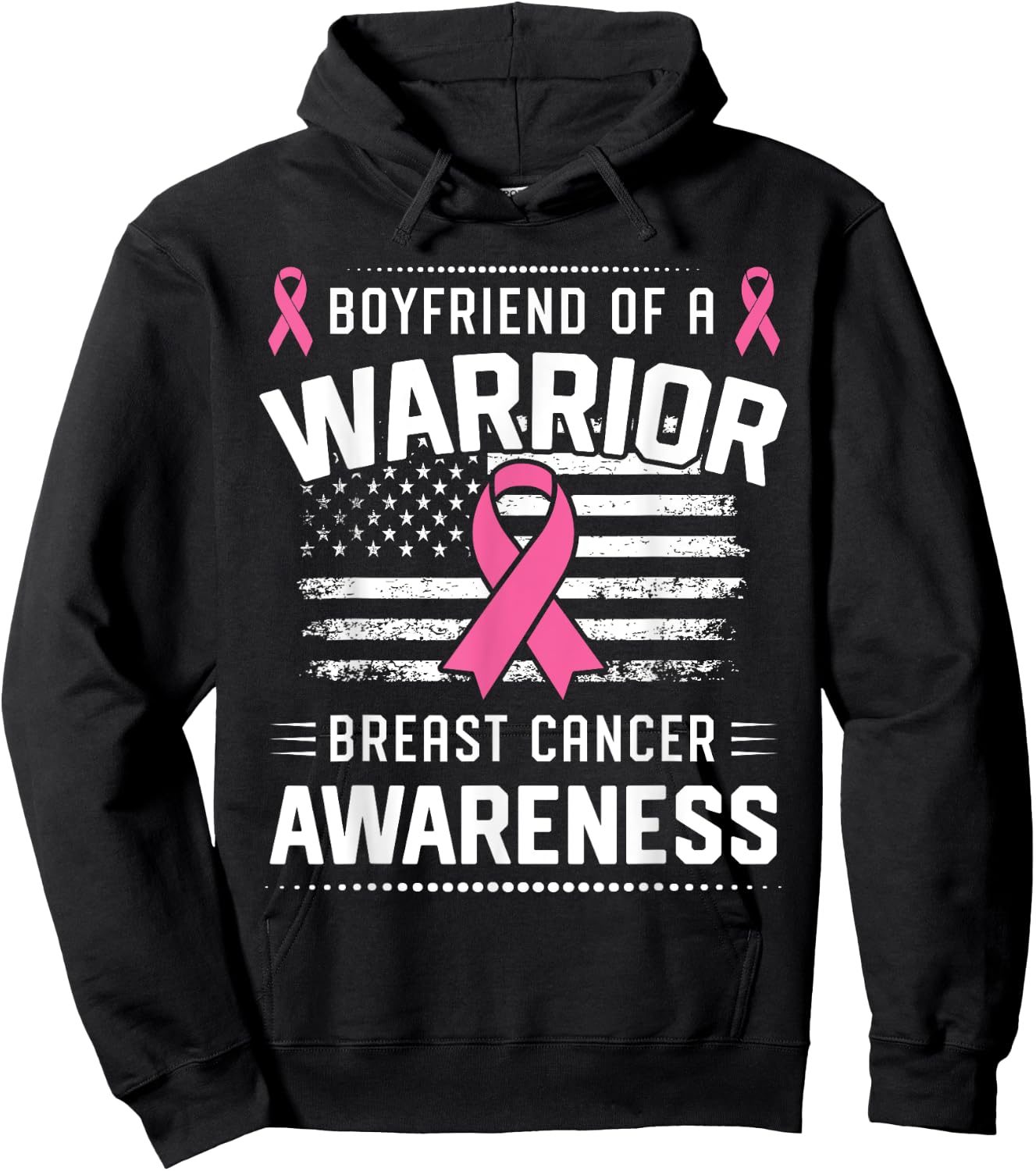 Boyfriend Of A Warrior Breast Cancer Awareness Boyfriend Hoodie - Hoodie | Black