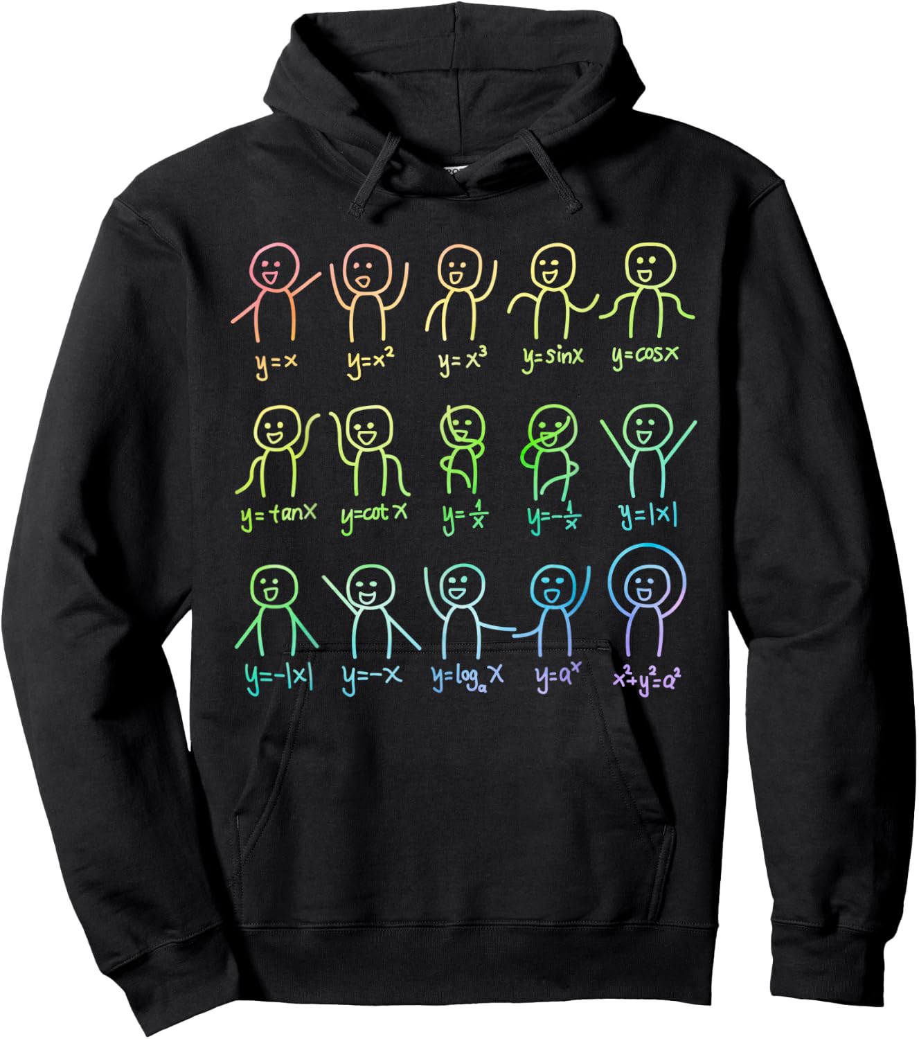 Algebra Dance Stick Figure with Mathematical Graphs Hoodie - Hoodie | Black