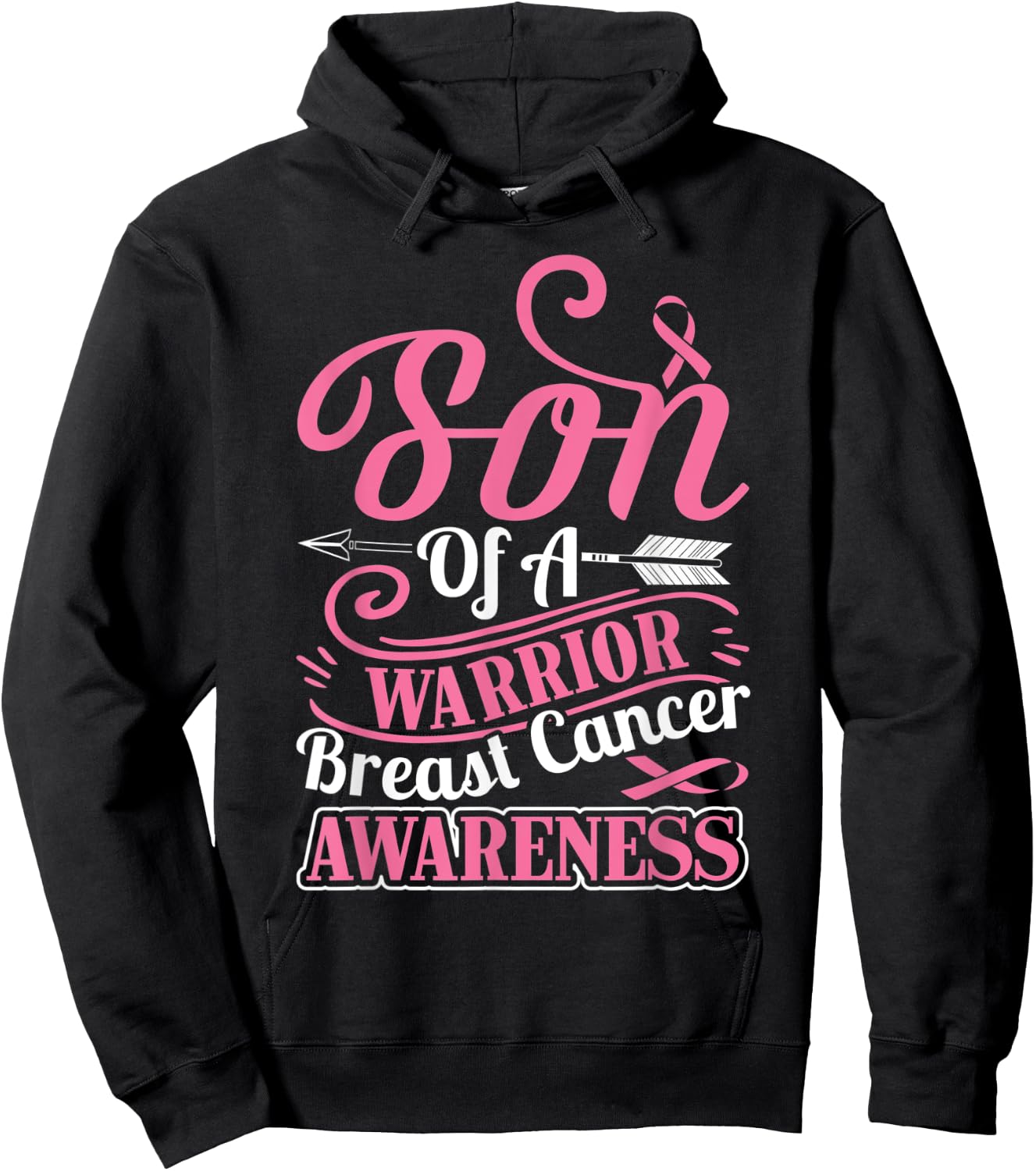 pink ribbon breast cancer awareness Son of warrior boys men Hoodie - Hoodie | Black