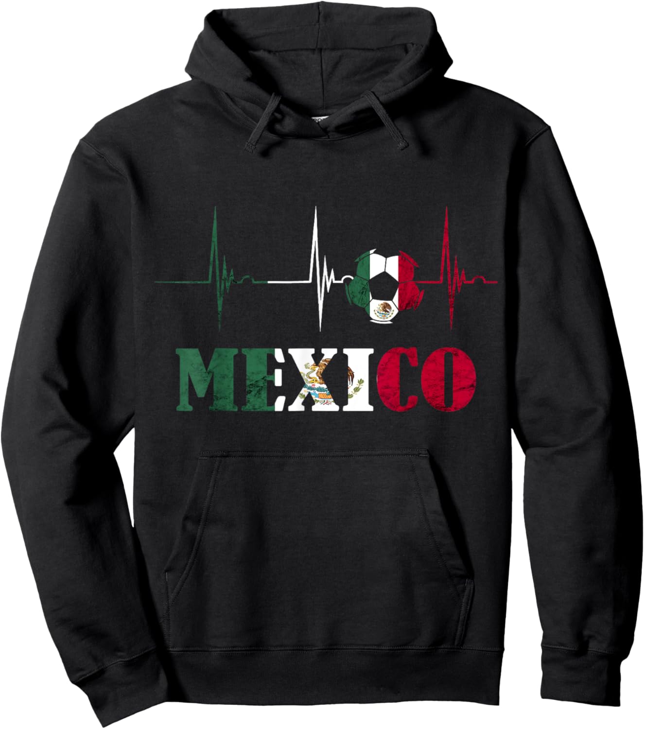 Mexico Heartbeat EKG Pulse Ball Mexico Soccer Mexican Flag Hoodie - Hoodie | Black
