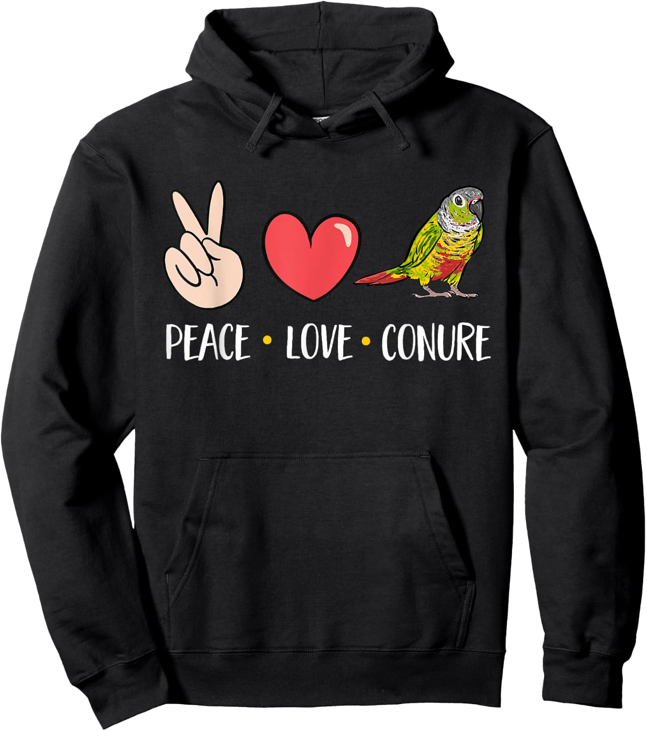 Green Cheek Conure Peace Love Conure Parrot Bird Conure Hoodie - Hoodie | Black