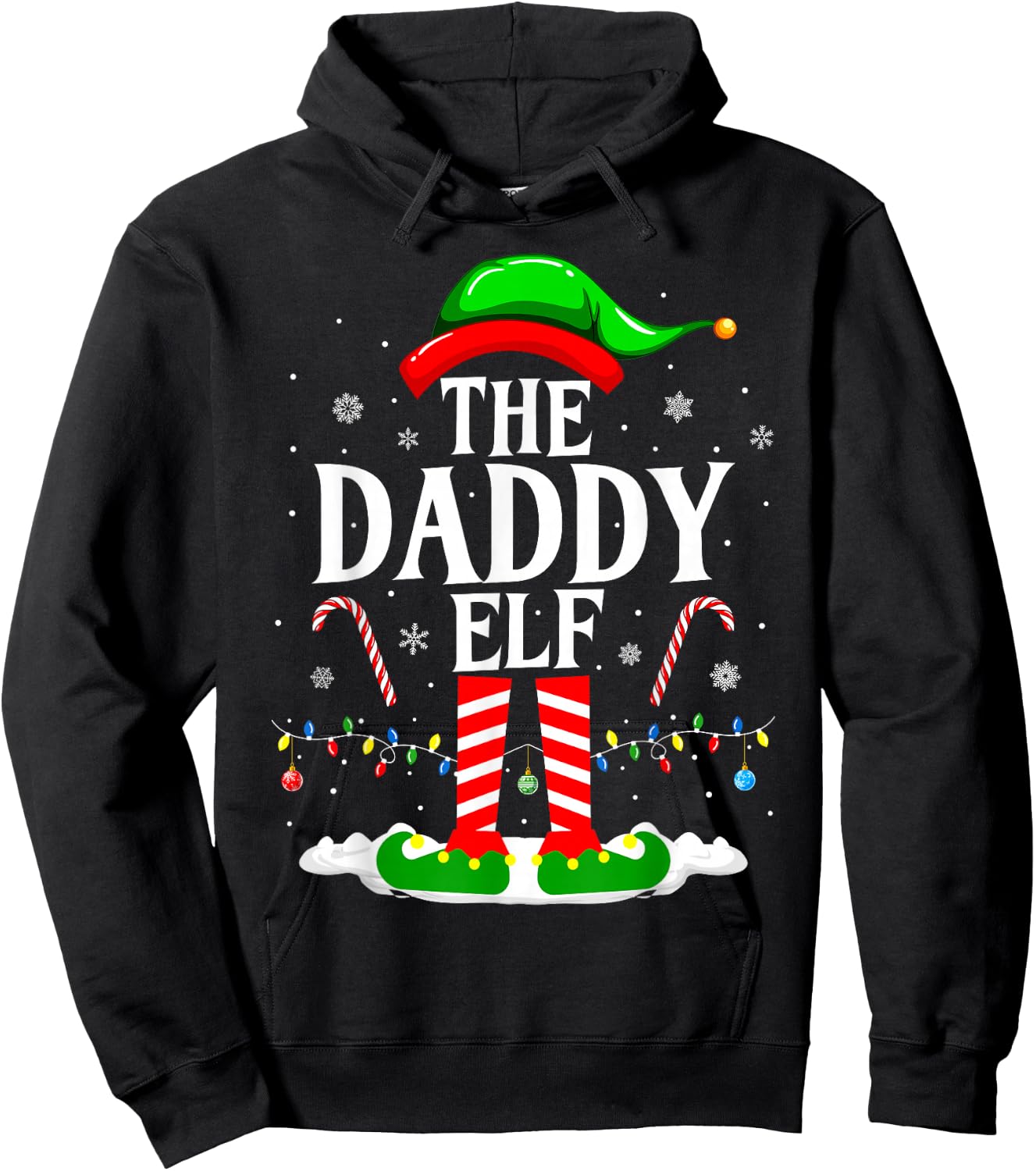 The Daddy Elf Funny Xmas Elf Matching Family Christmas Hoodie - Hoodie | Black
