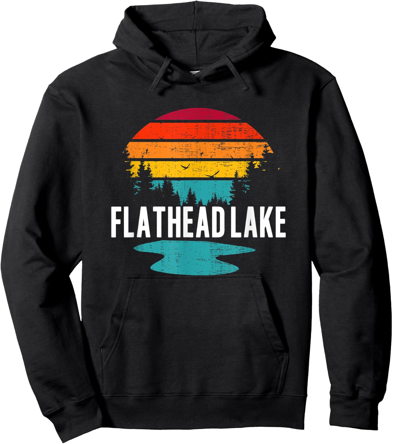 Flathead Lake Montana Fishing Vacation Vintage Sunset Hoodie - Hoodie | Black