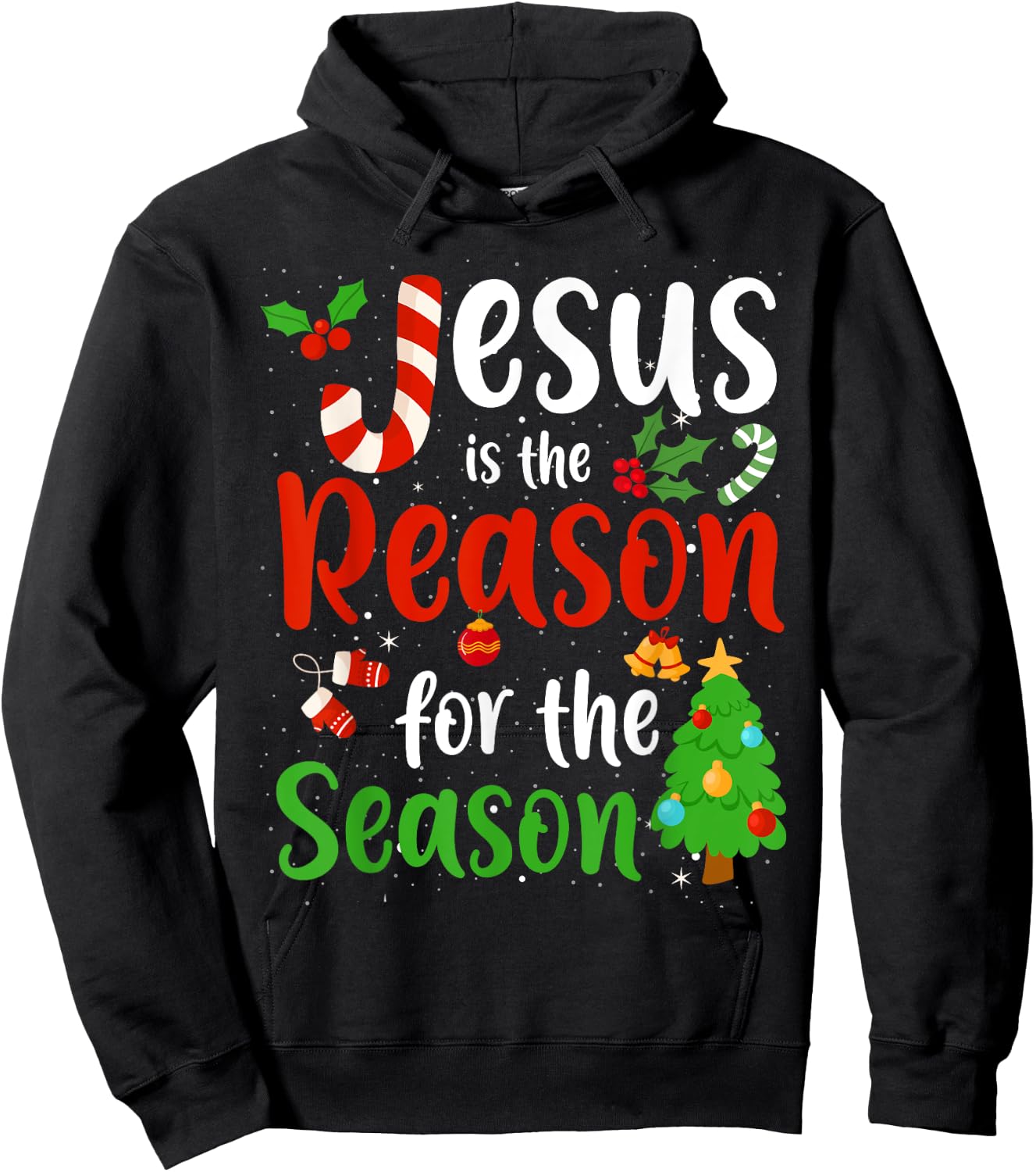 Jesus is the reason for the season Candy Cane Christmas Pjs Hoodie - Hoodie | Black