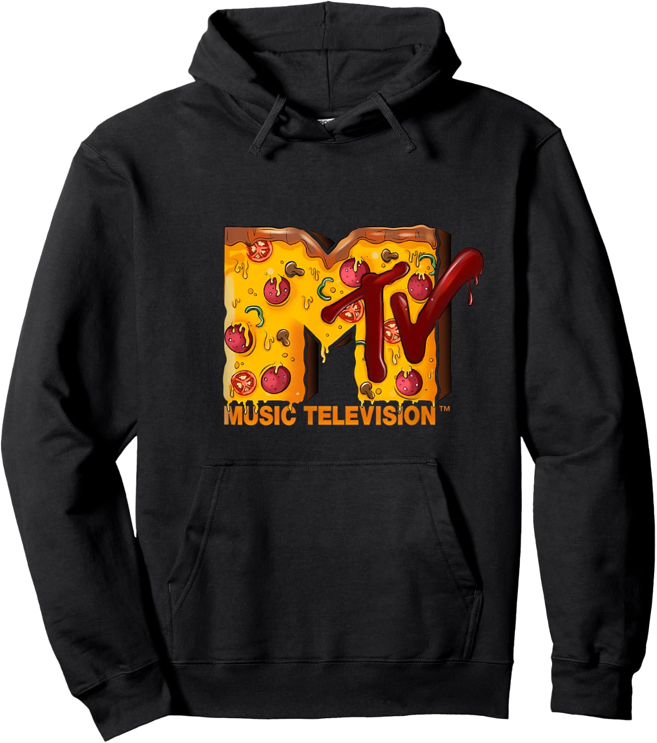 Mademark x MTV - The original MTV Logo with a Pizza for Pizzalover Hoodie - Hoodie | Black