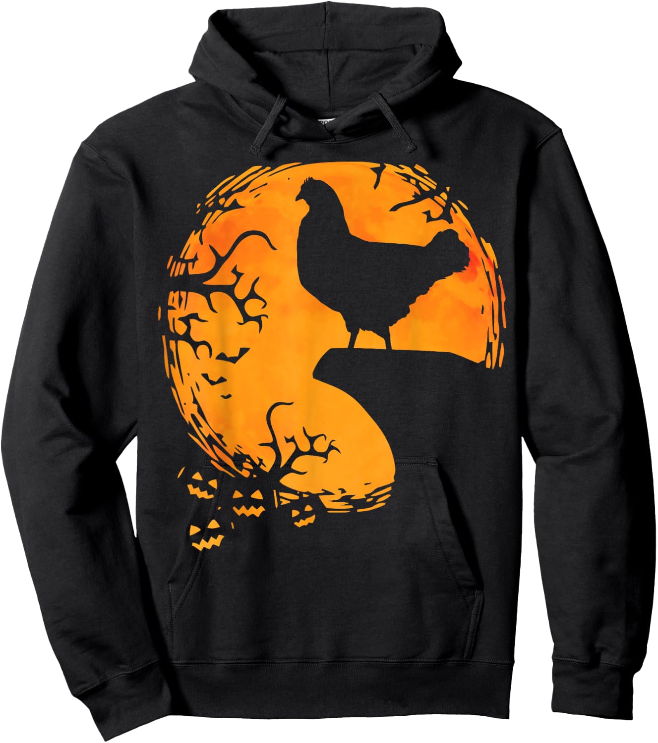 Funny Chicken Halloween Moon Silhouette Spooky Chicken Lover Hoodie - Hoodie | Black