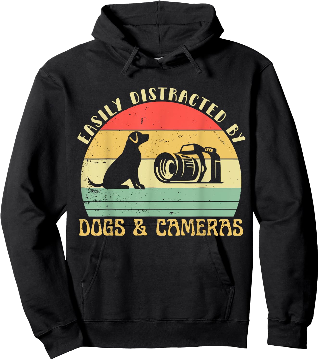 Easily Distracted By Cameras & Dogs Retro Funny Photographer Hoodie - Hoodie | Black
