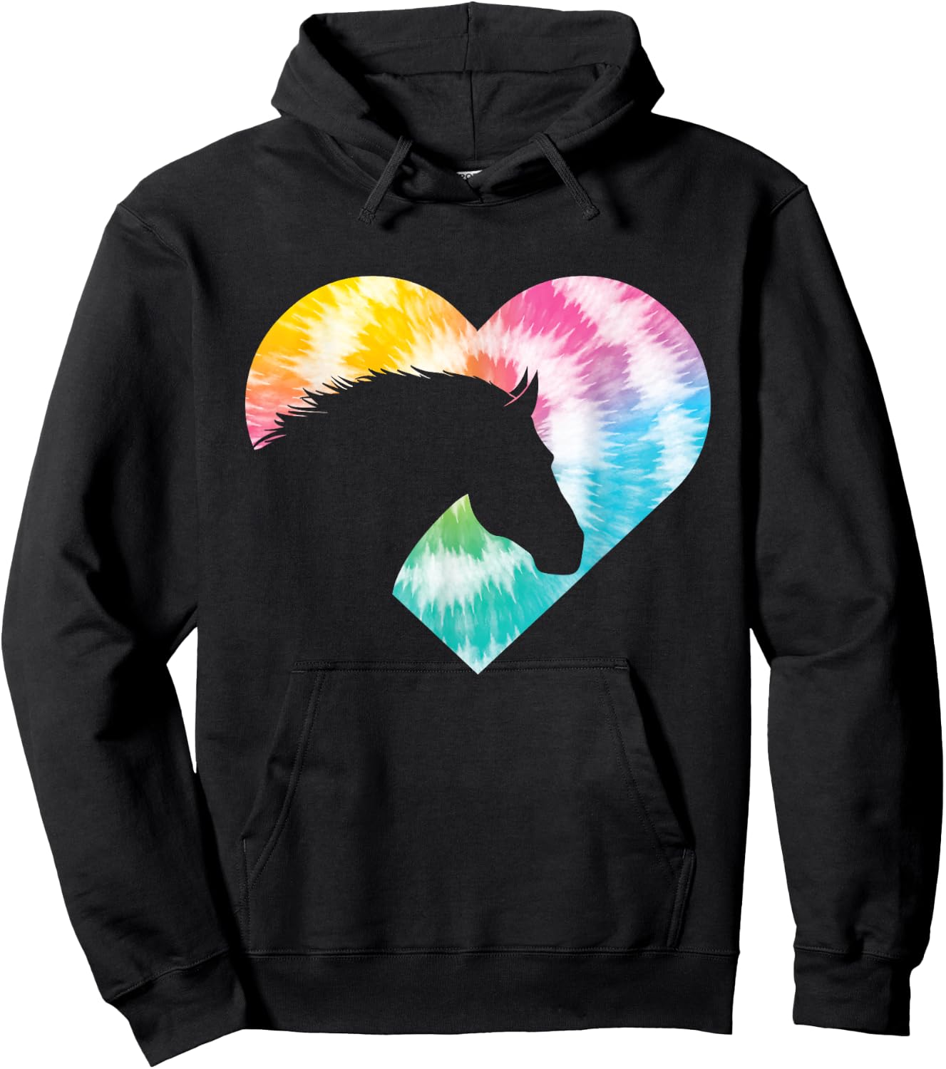 Tie Dye Horse Heart Shaped - Animal Lover Horseback Rider Hoodie - Hoodie | Black
