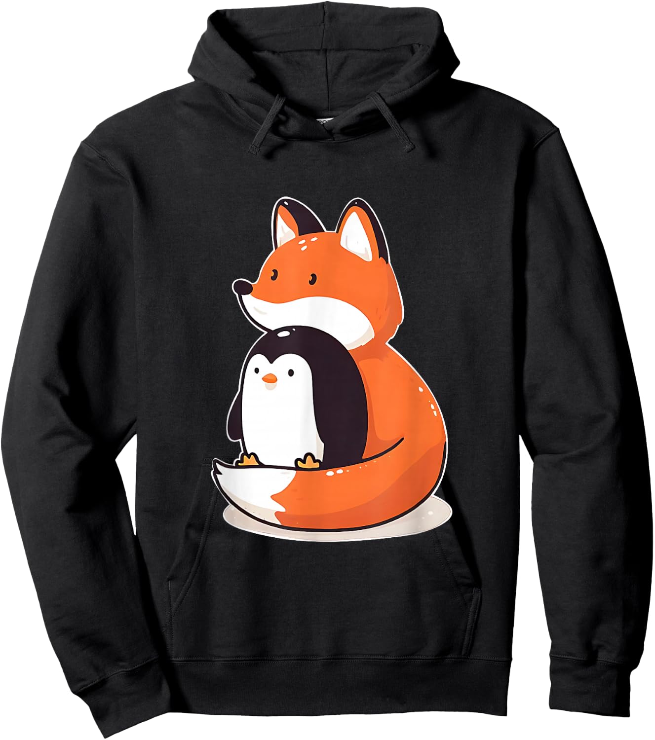 Cute Fox and Penguin Design Hoodie - Hoodie | Black