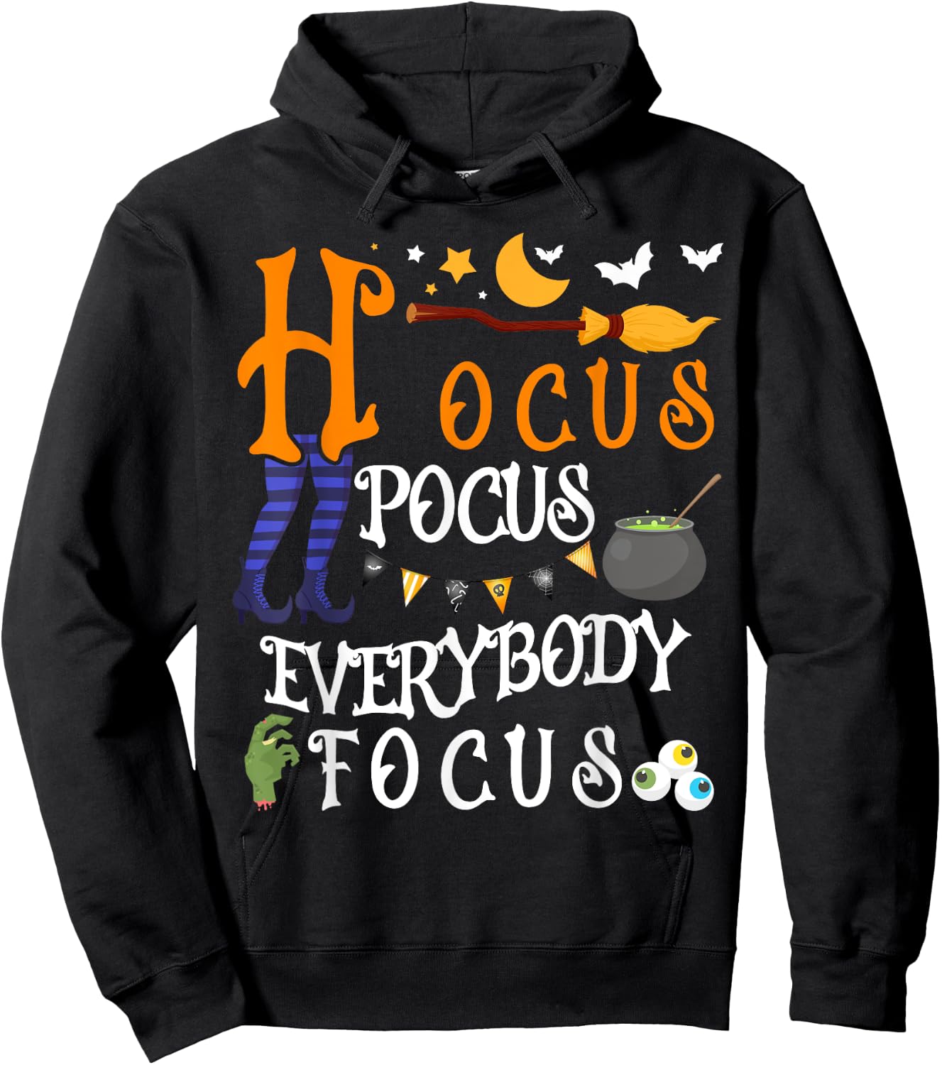 Hocus Pocus Everybody Focus Pumpkin Moon Funny Focus Hoodie - Hoodie | Black