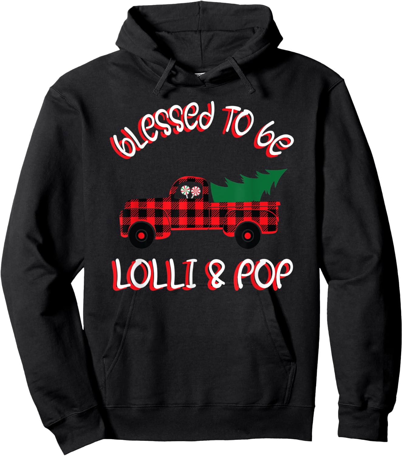 Lolli & Pop Christmas Pajamas Shirt Gift Truck Tree Lollypop Hoodie - Hoodie | Black
