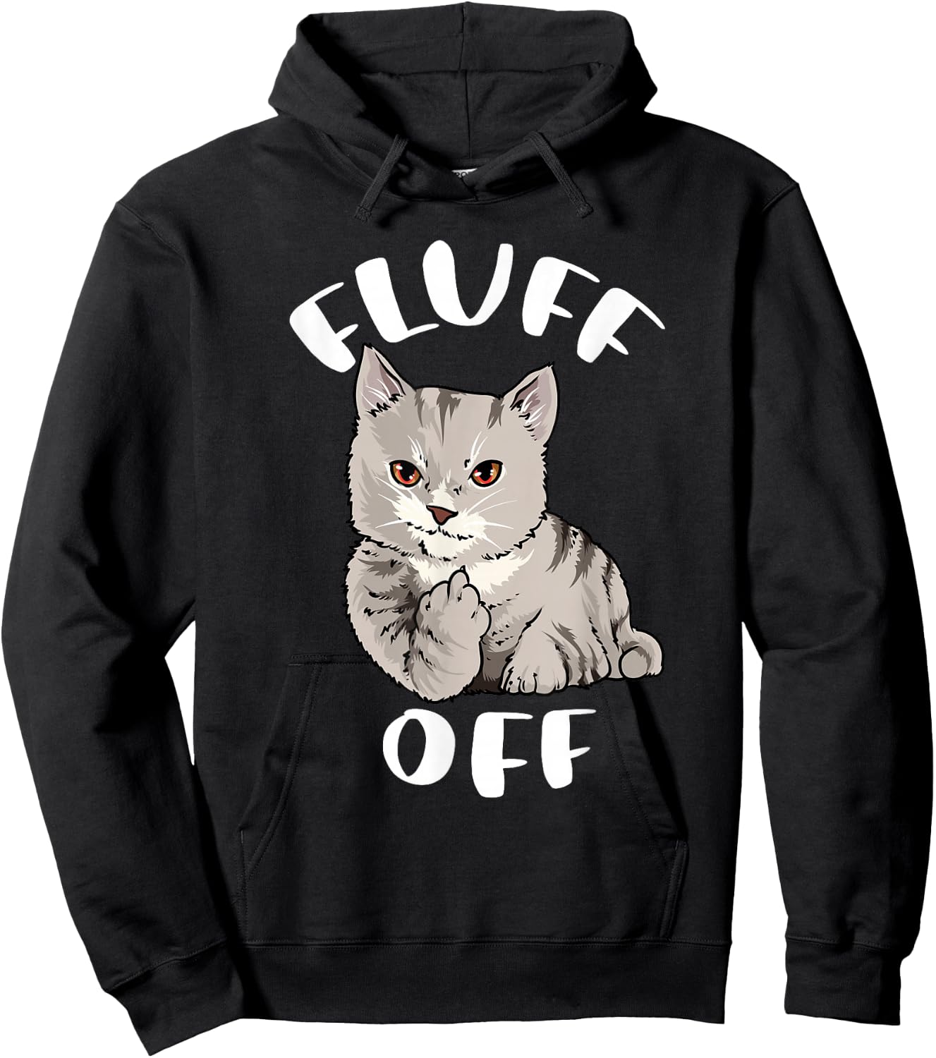 Funny Cat Flipping Off Middle Finger Fluff Off Anti People Hoodie - Hoodie | Black
