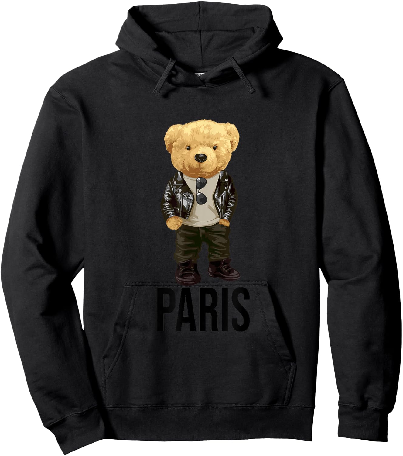 Cool Teddy Bear in Paris France Illustration Graphic Designs Hoodie - Hoodie | Black