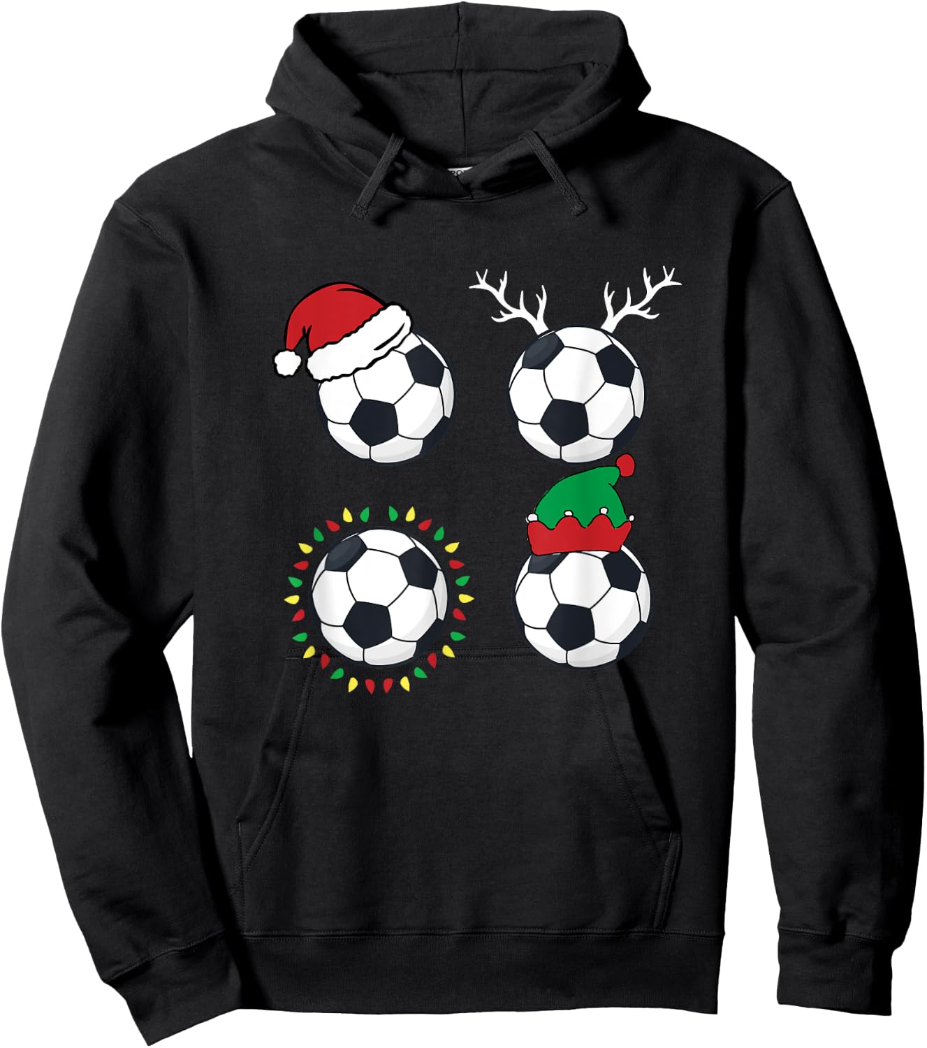 Soccer Ball Santa Hat Elf Reindeer Christmas Pajama X-Mas Hoodie - Hoodie | Black