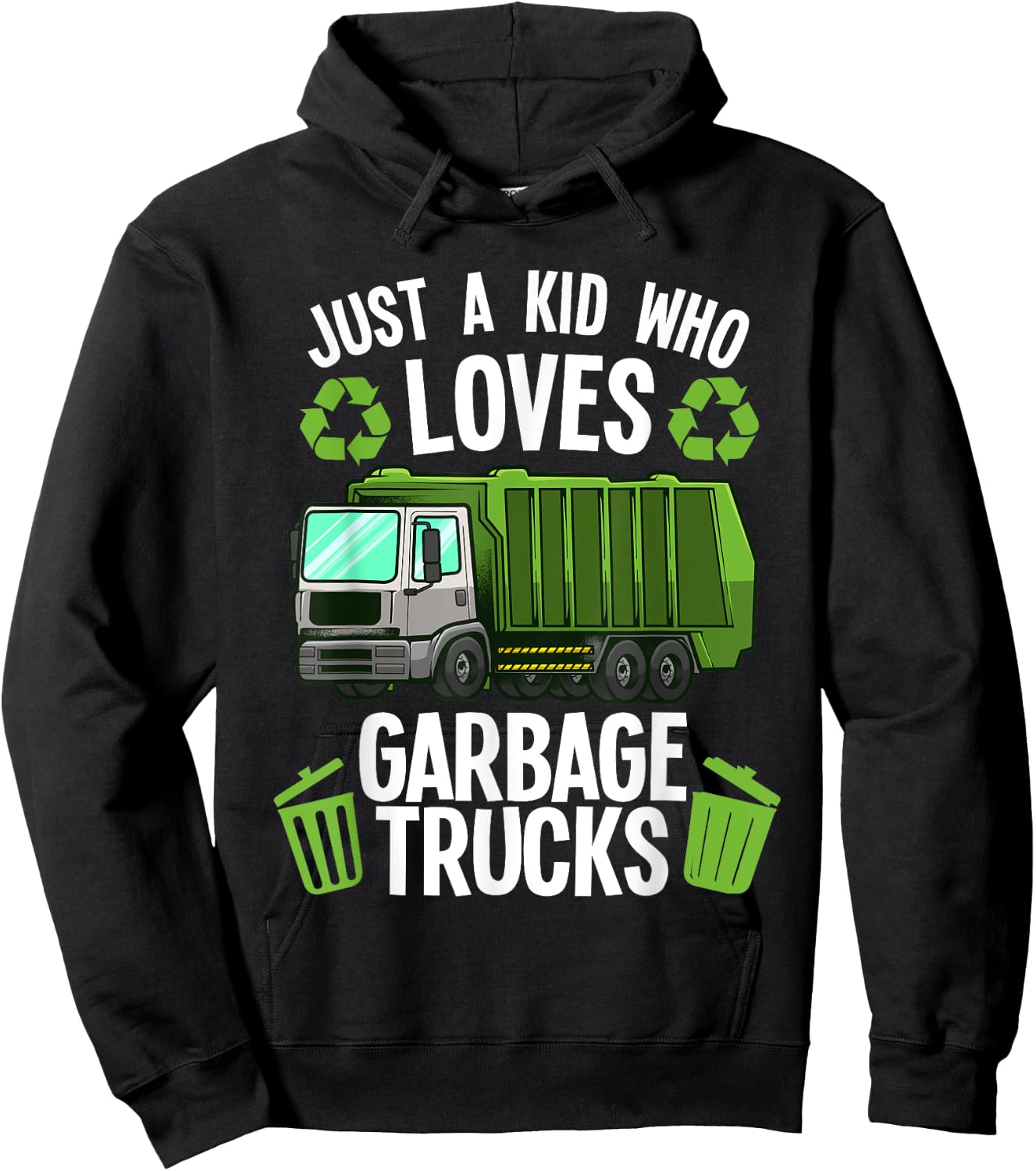 Funny Garbage Truck Art Boys Girls Kids Toddler Trash Truck Hoodie - Hoodie | Black