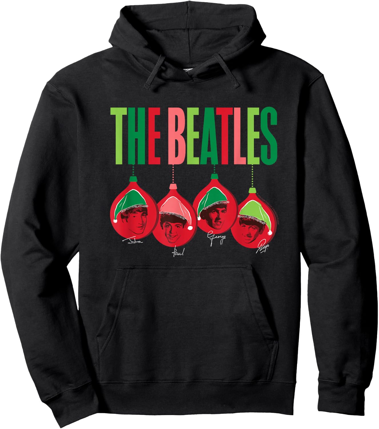 The Beatles - Christmas Santa Ornaments with Band Members Hoodie - Hoodie | Black