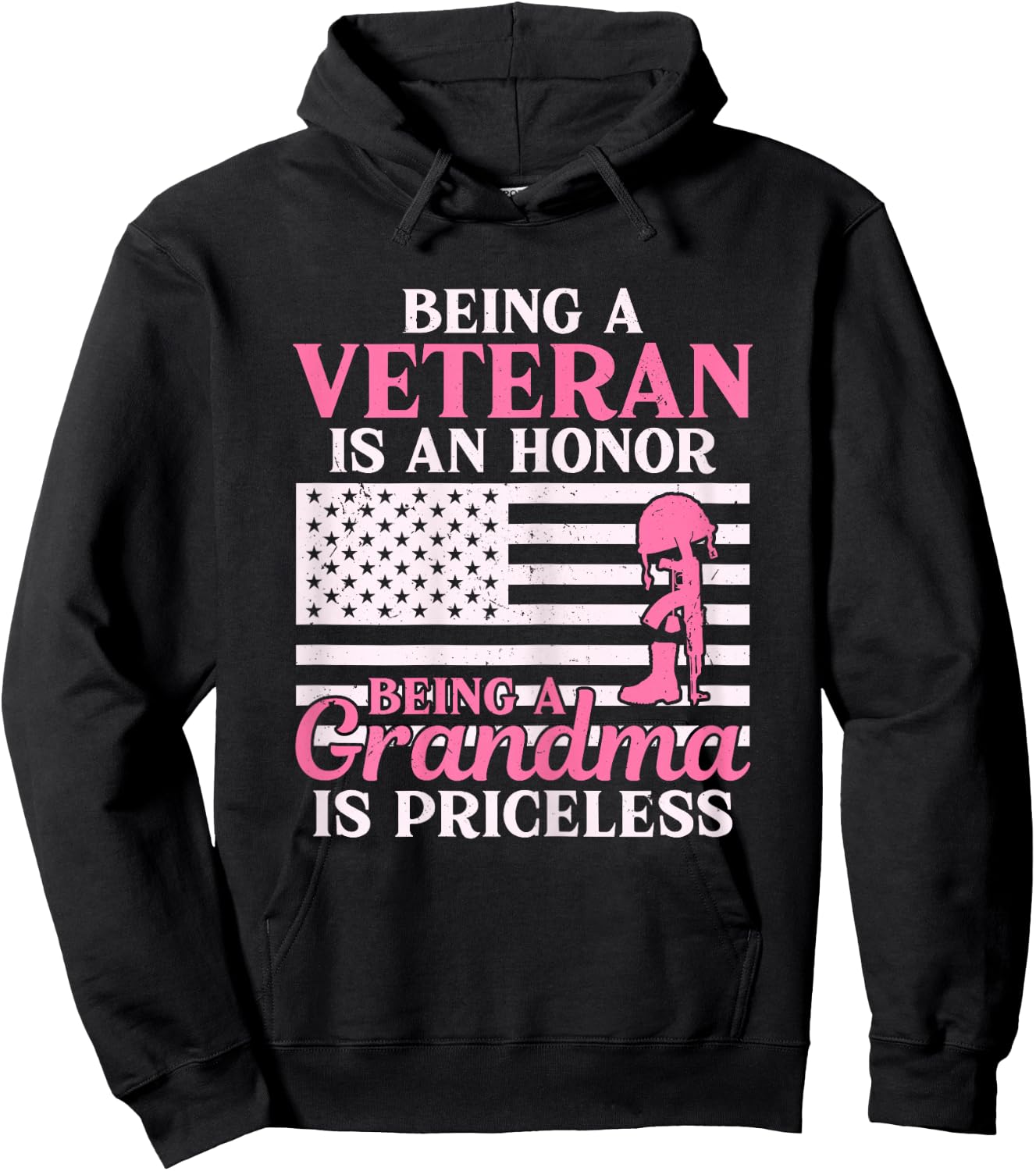 Being a Veteran is An Honor Female Veteran Grandma Military Hoodie - Hoodie | Black
