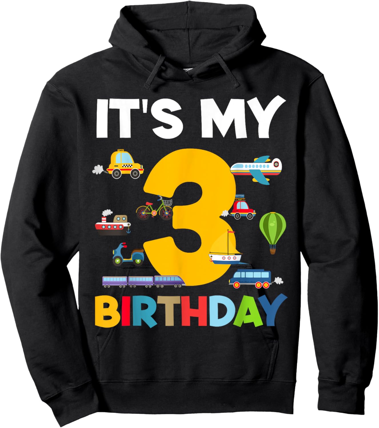 3rd Birthday Transportation Toddler Boy kid 3 Years Birthday Hoodie - Hoodie | Black