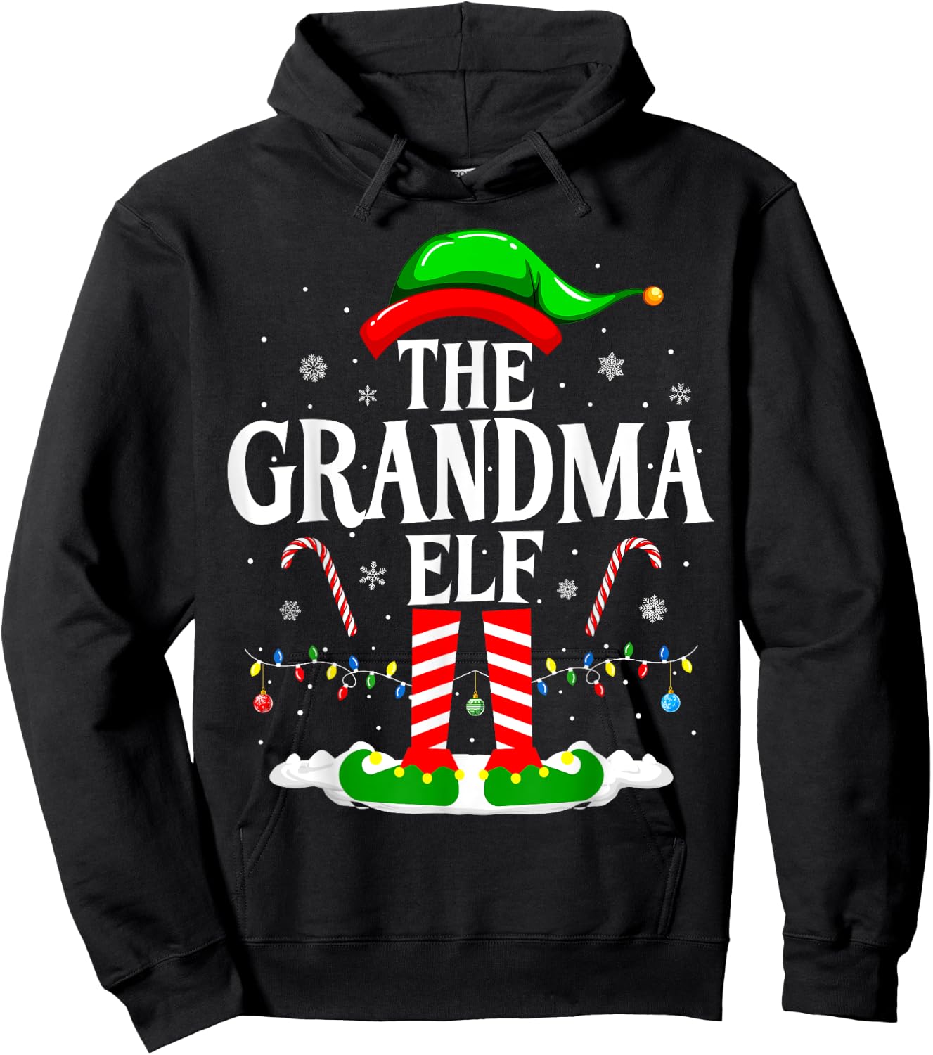 The Grandma Elf Funny Xmas Elf Matching Family Christmas Hoodie - Hoodie | Black