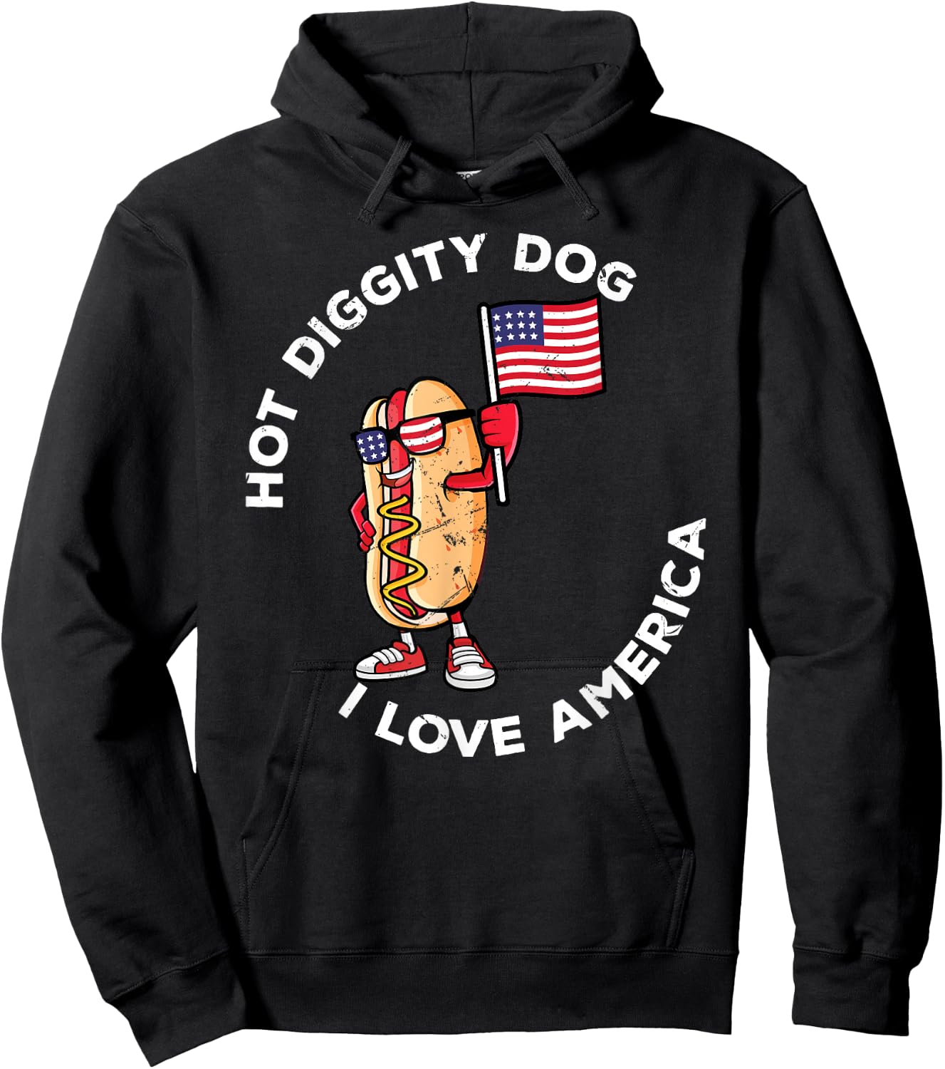 Hot Diggity Dog July 4th America Patriotic Picnic USA Funny Hoodie - Hoodie | Black